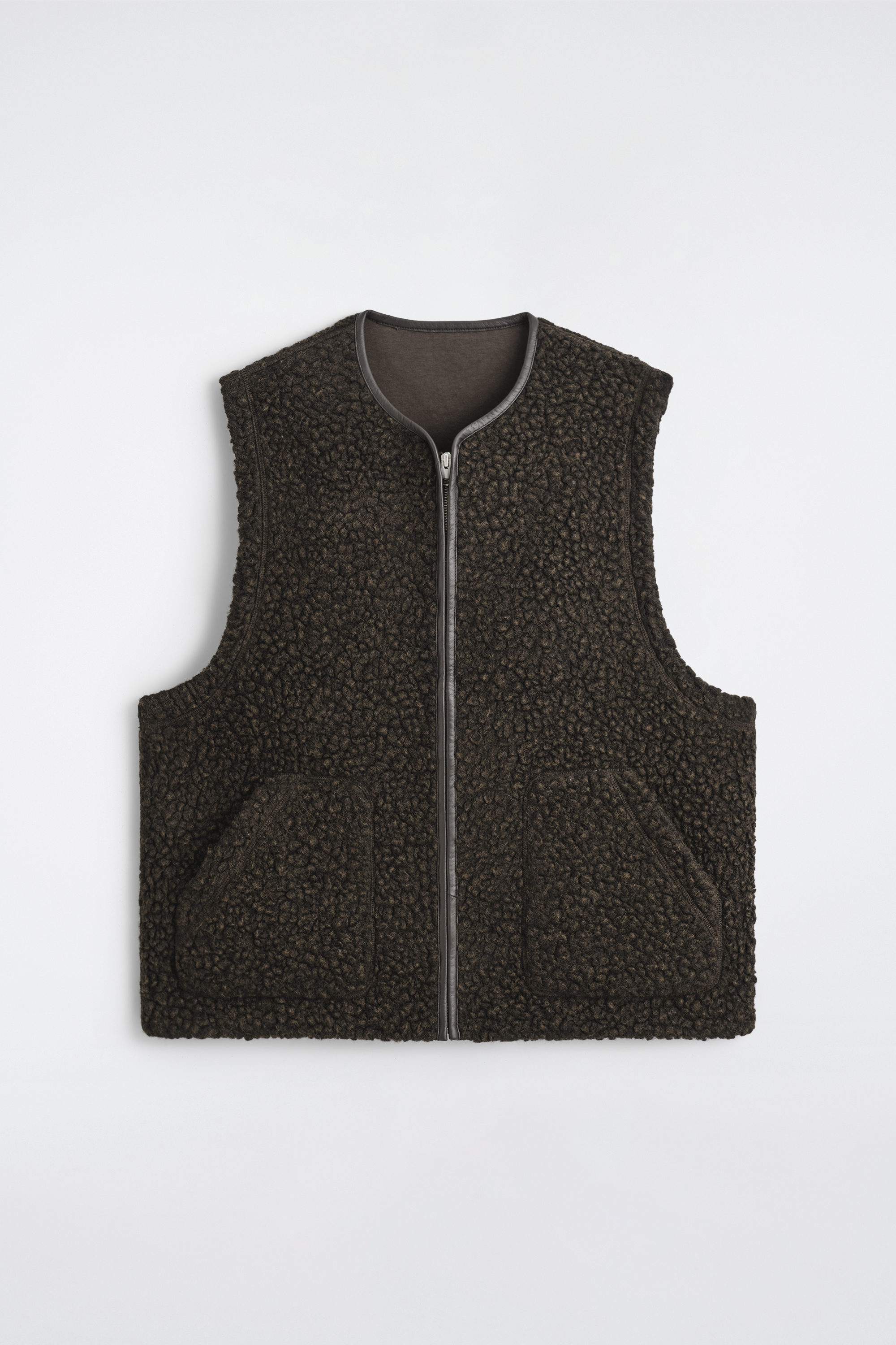 LEATHER-TRIMMED TEDDY VEST - DARK-BROWN MÉLANGE | COS US
