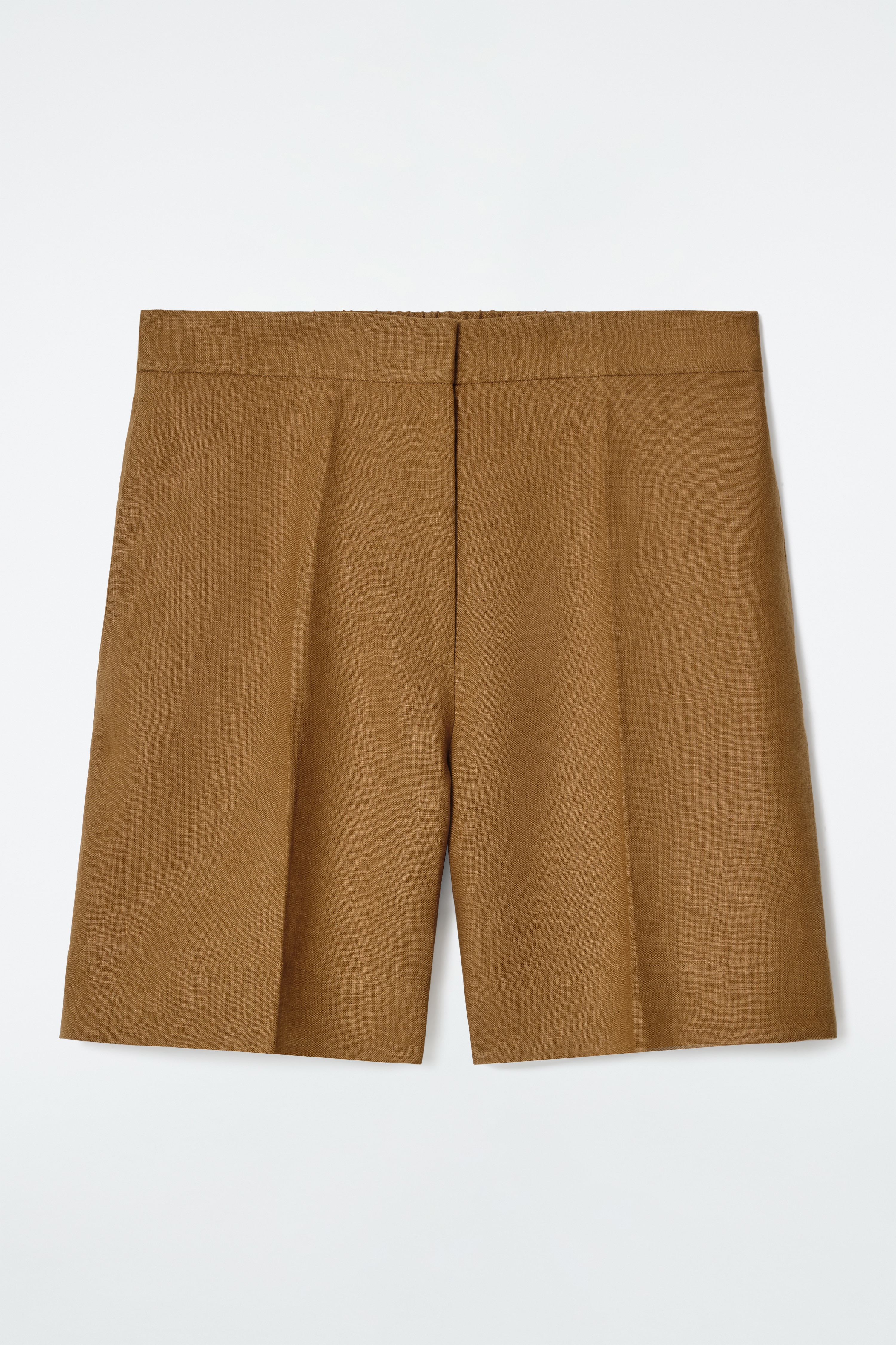 SHORT DE TAILLEUR À TAILLE ÉLASTIQUÉE EN LIN - OCRE/JAUNE BEURRE/BLEU MARINE/BLANC