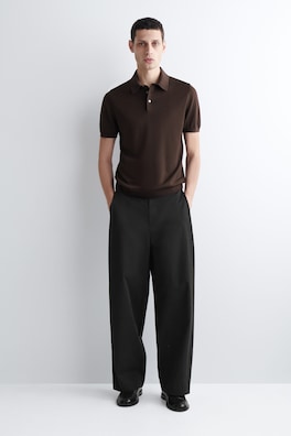 SLIM KNITTED SILK POLO SHIRT — BROWN 2