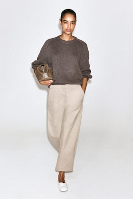 CORDUROY BARREL-LEG PANTS — BEIGE 1