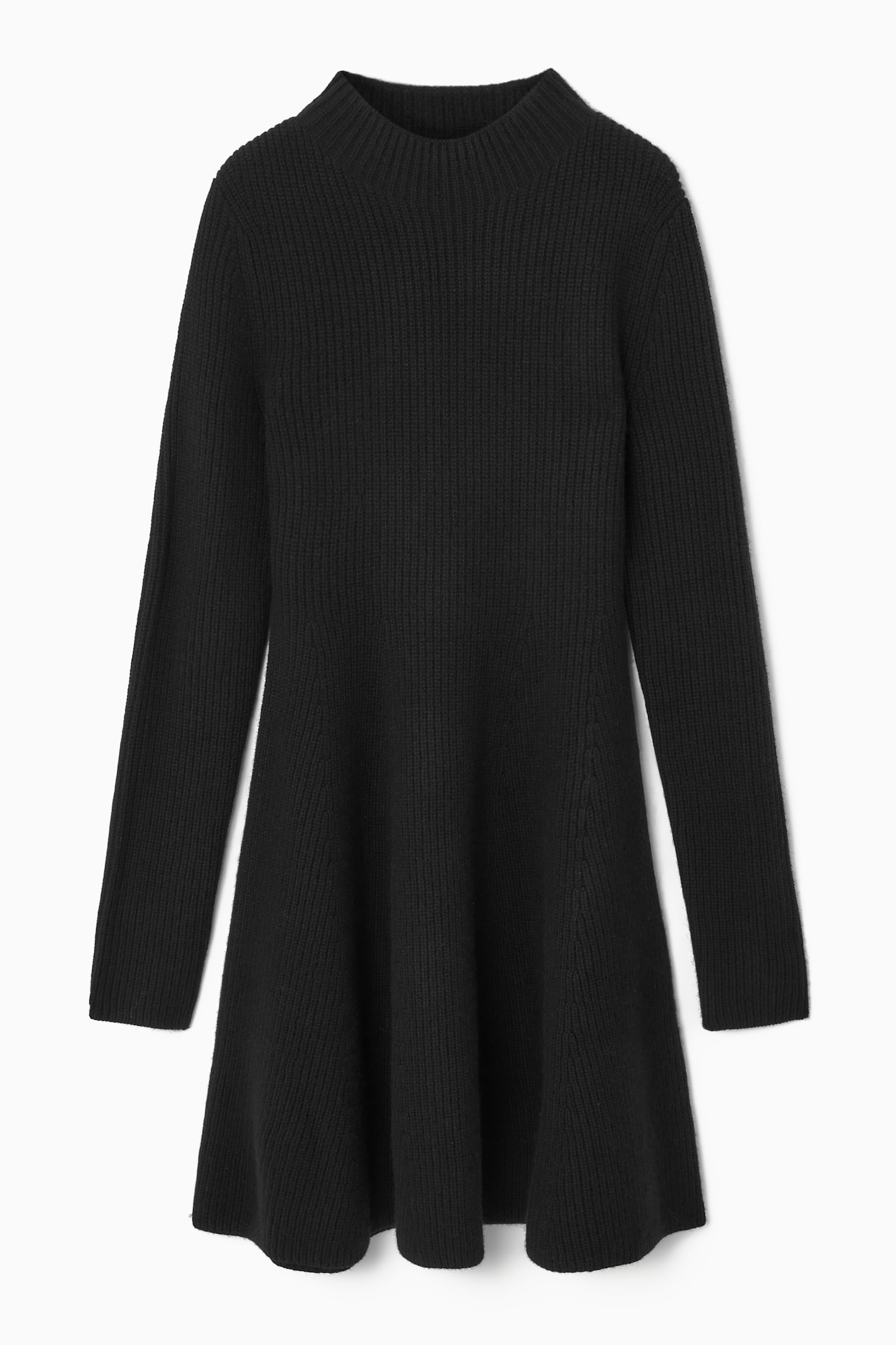 KNITTED WOOL FLARED MINI DRESS - BLACK