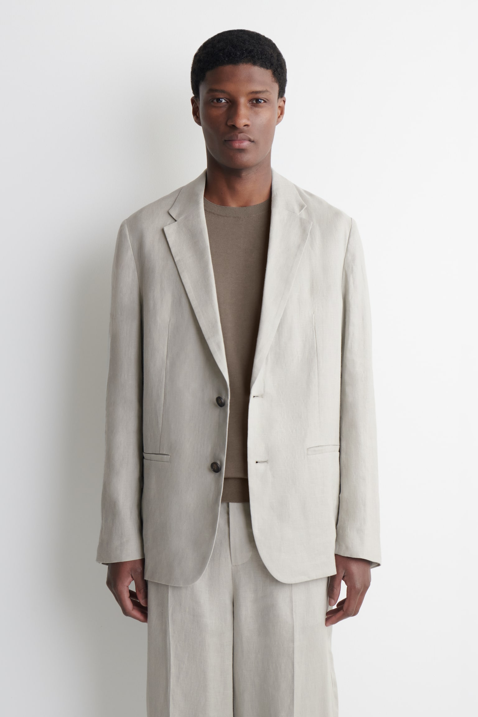 בלייזר פשתן עם כפתורים יחידים-GREEN - 2