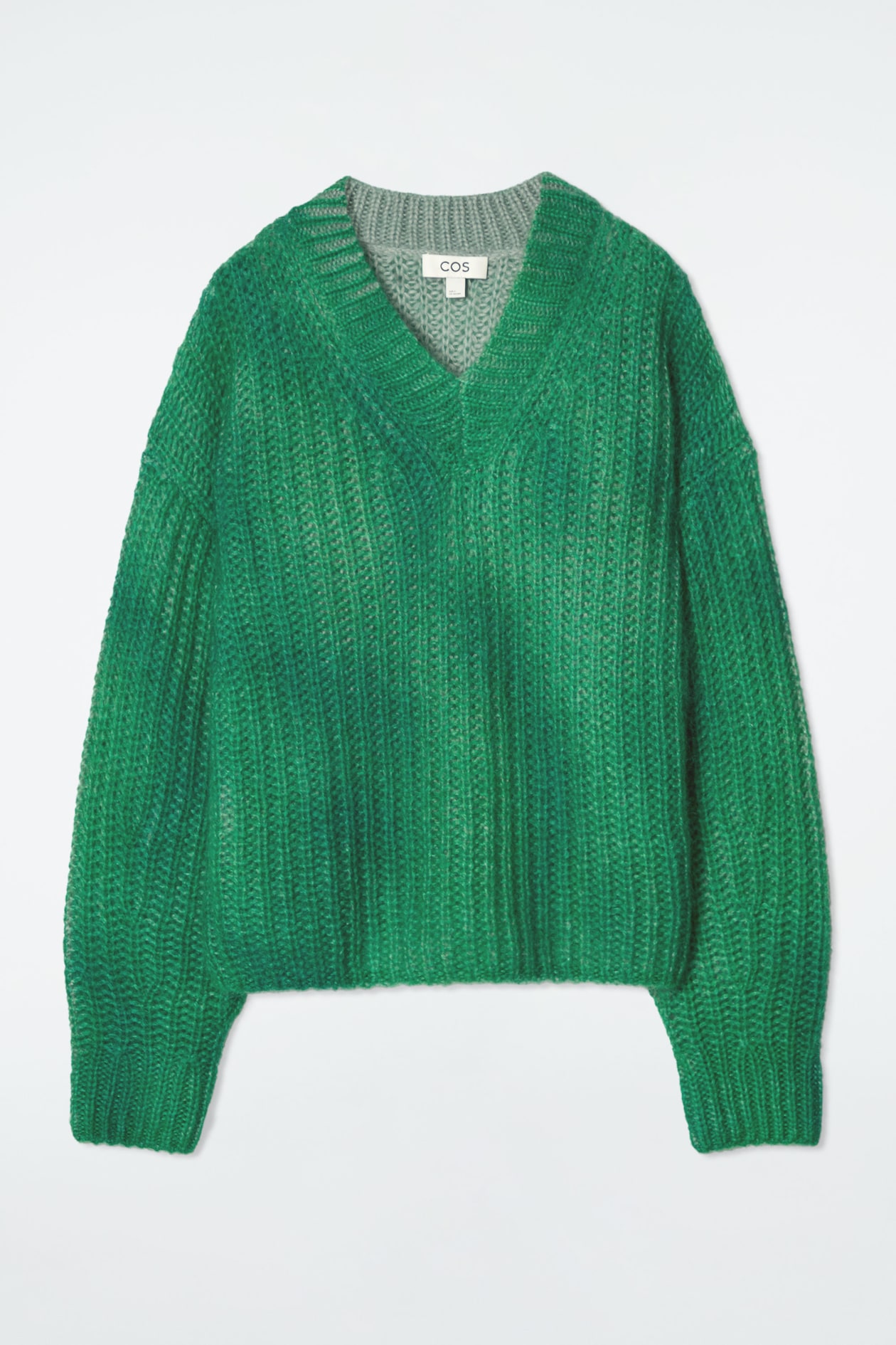 SPRAY-EFFECT MOHAIR V-NECK JUMPER - GREEN | COS IE