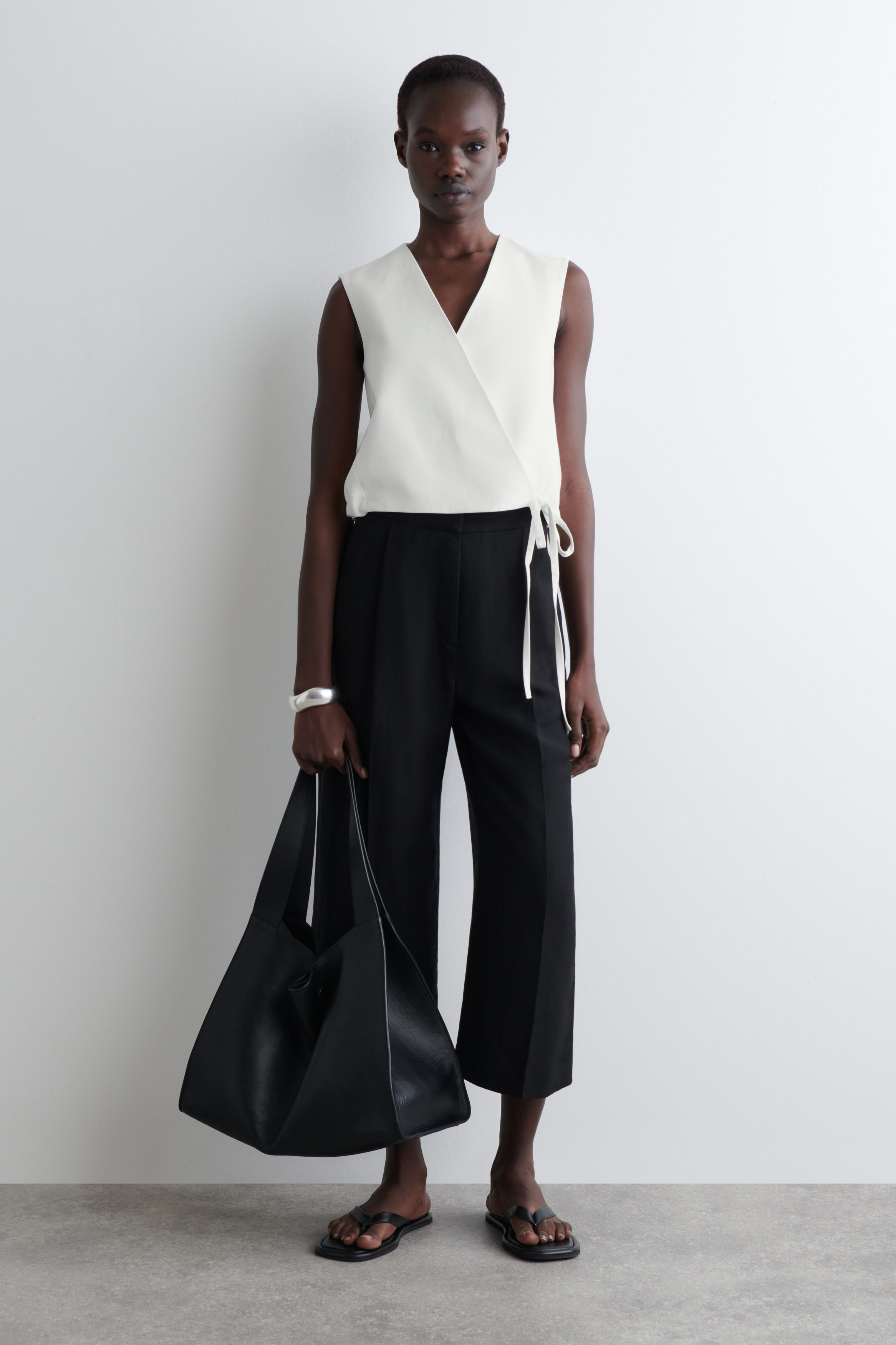 TIE-DETAIL LINEN-BLEND WRAP VEST - WHITE | COS