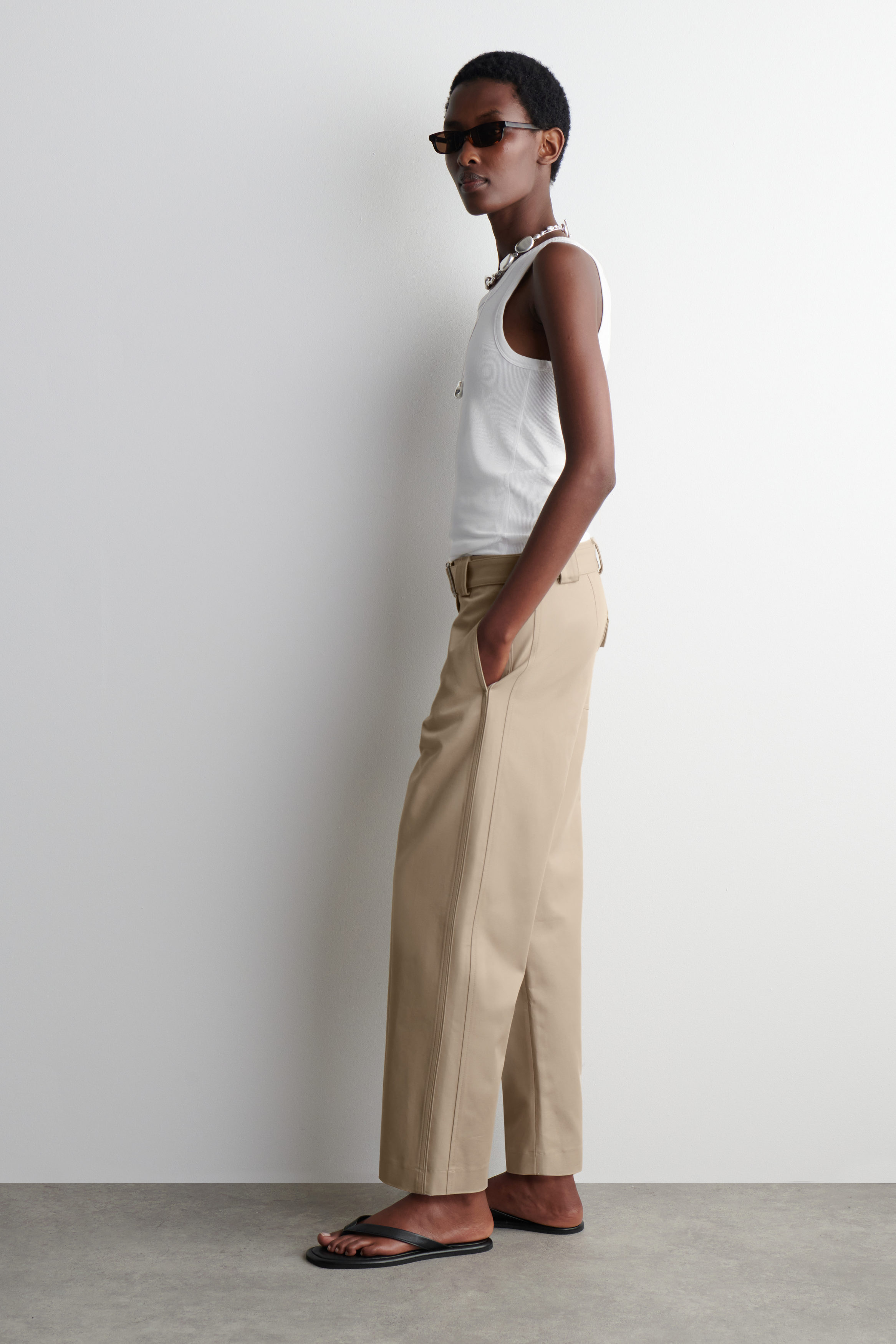 ボトムスその他 [MATINKIM]waist button point string slim pants in brown MUSINSA | MATIN KIM WAIST BUTTON POINT STRING SLIM PANTS IN
