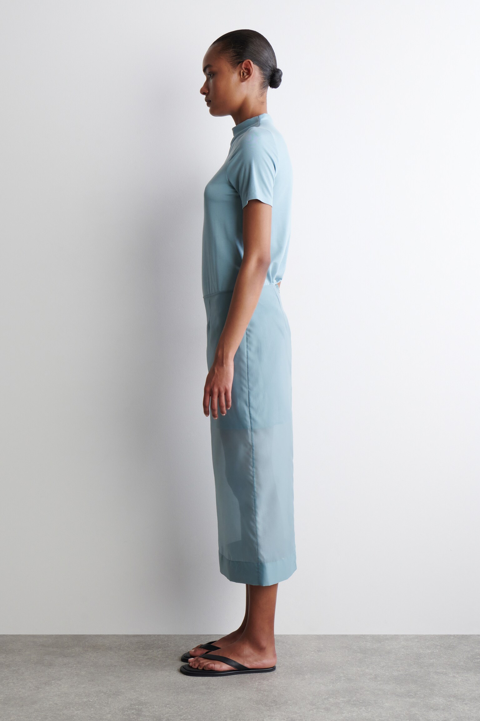 JUPE COLONNE DIAPHANE - BLEU/NOIR/PÊCHE - 5