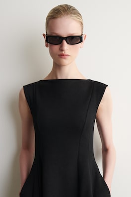 SCULPTED FLARED COTTON MINI DRESS — BLACK 5