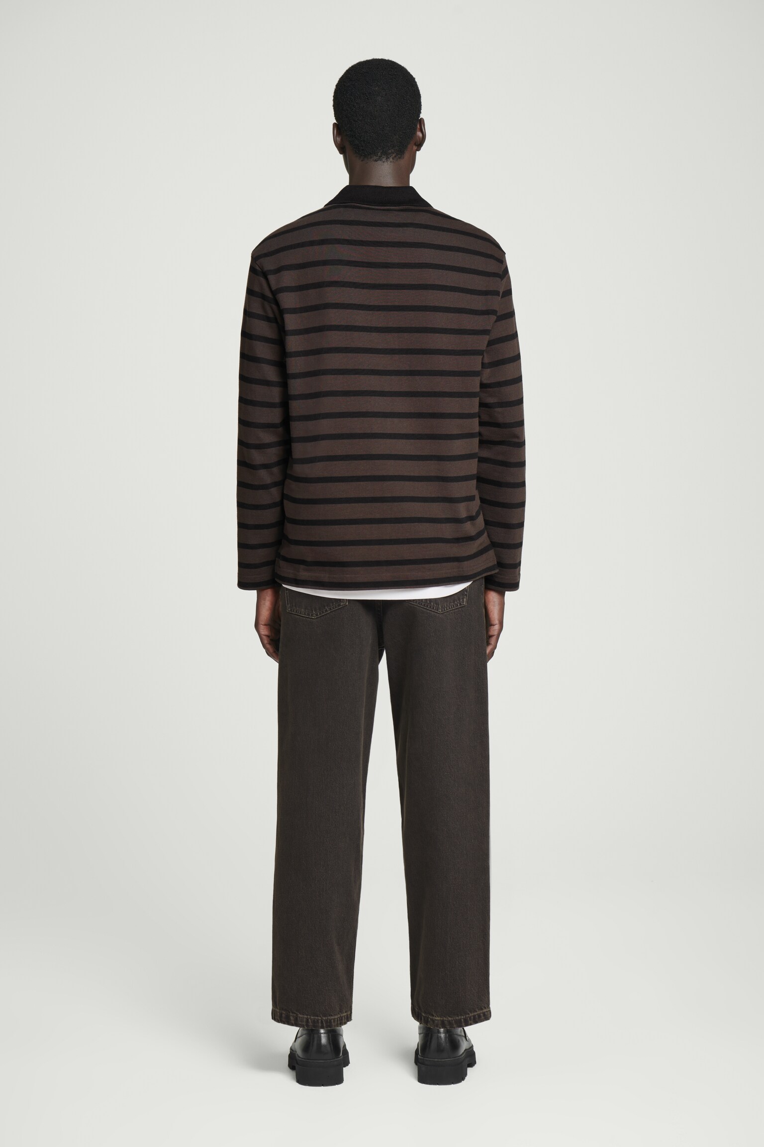 STRIPED LONG-SLEEVED POLO SHIRT - BROWN / BLACK/ECRU / BLACK - 8
