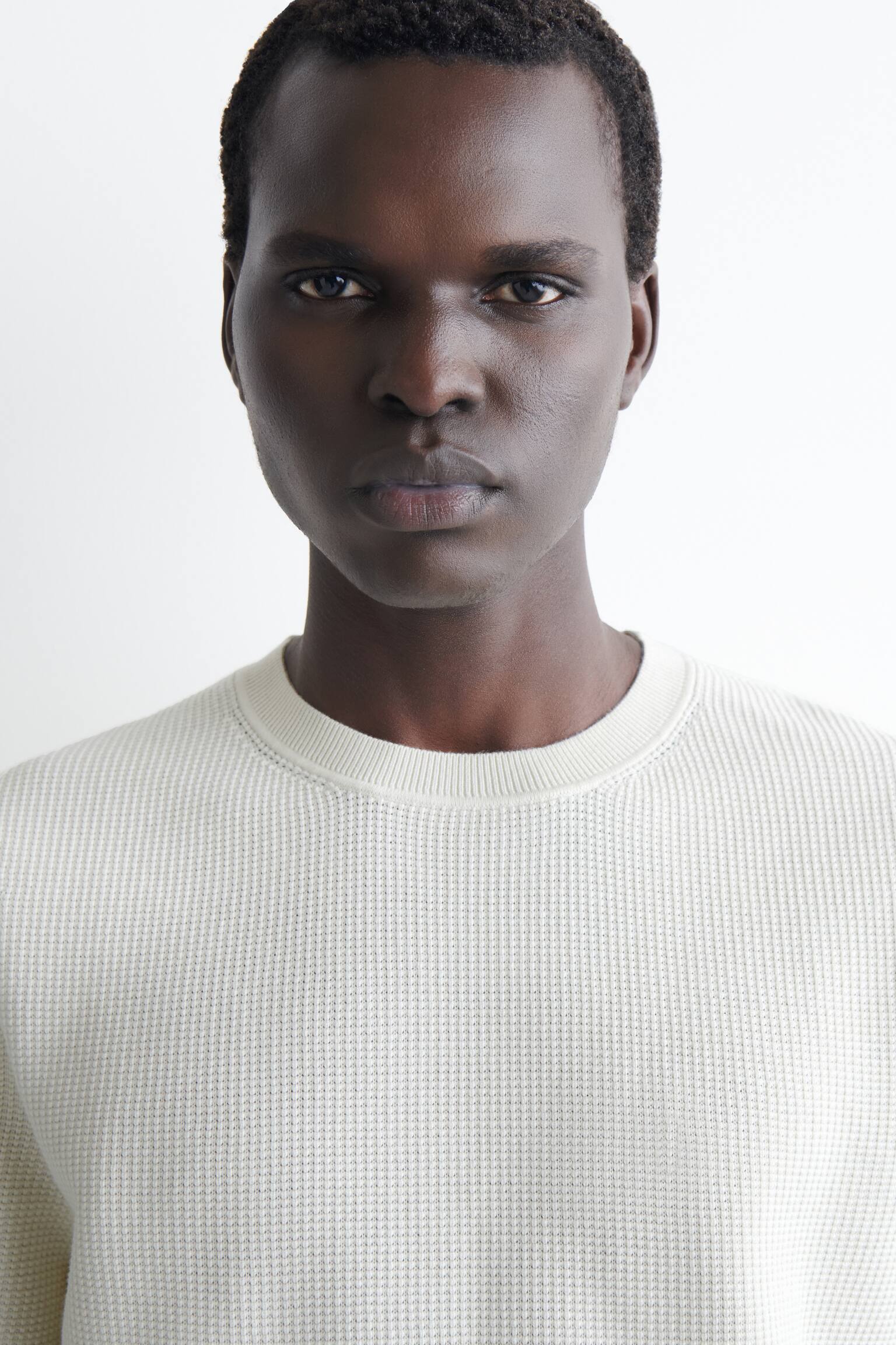 WAFFLE-KNIT COTTON T-SHIRT - OFF-WHITE/KHAKI - 3