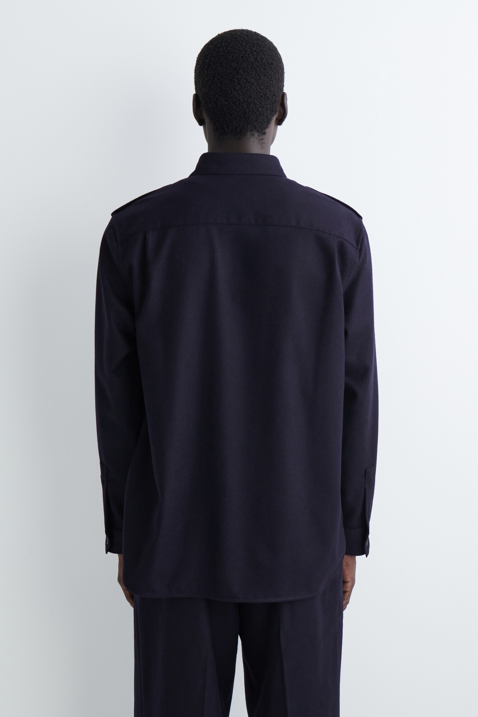 CHEMISE À COL BOUTONNÉ EN LAINE - BLEU MARINE/STONE - 3