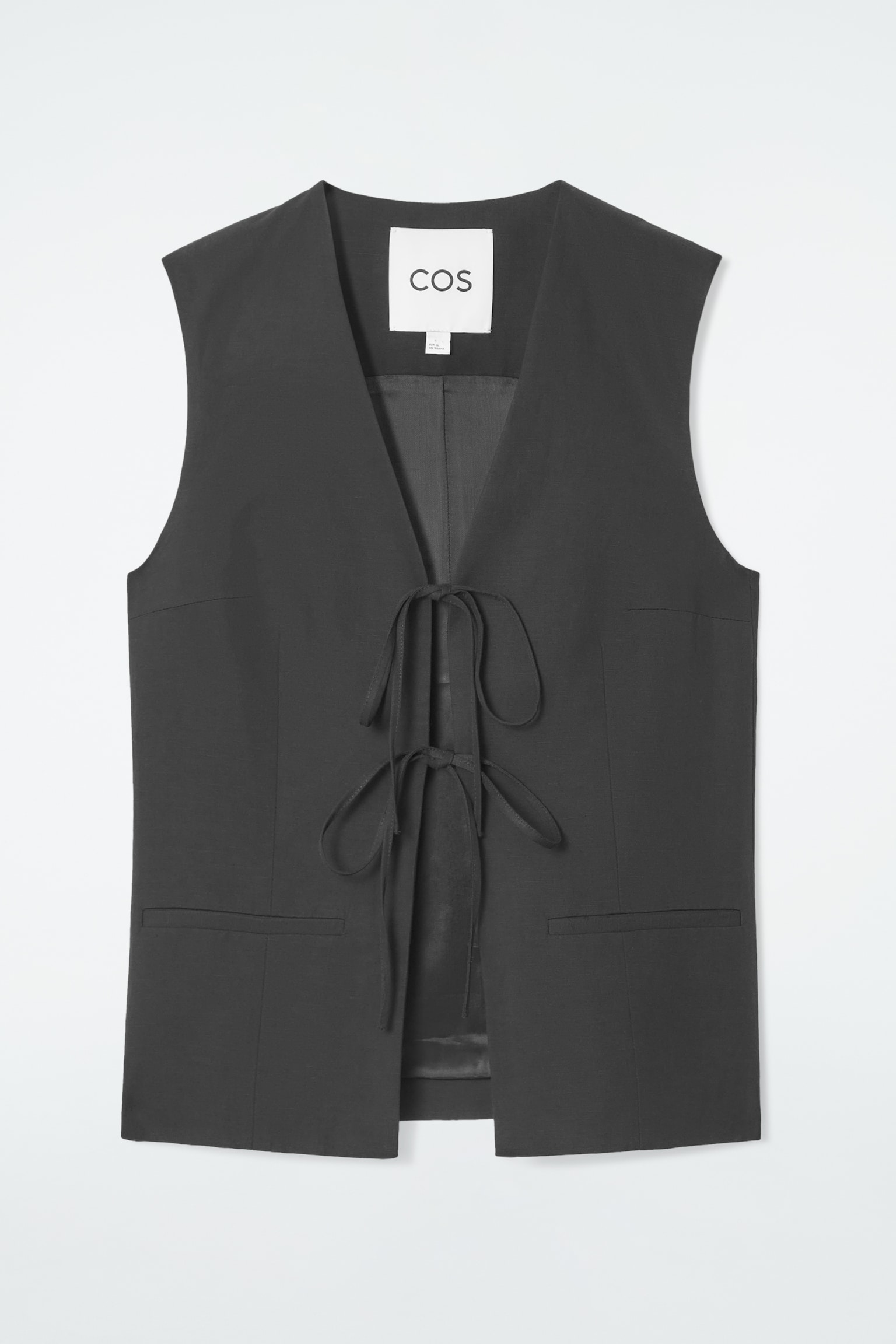 LINEN-BLEND TIE-FRONT WAISTCOAT - BLACK/LIGHT PINK/NAVY