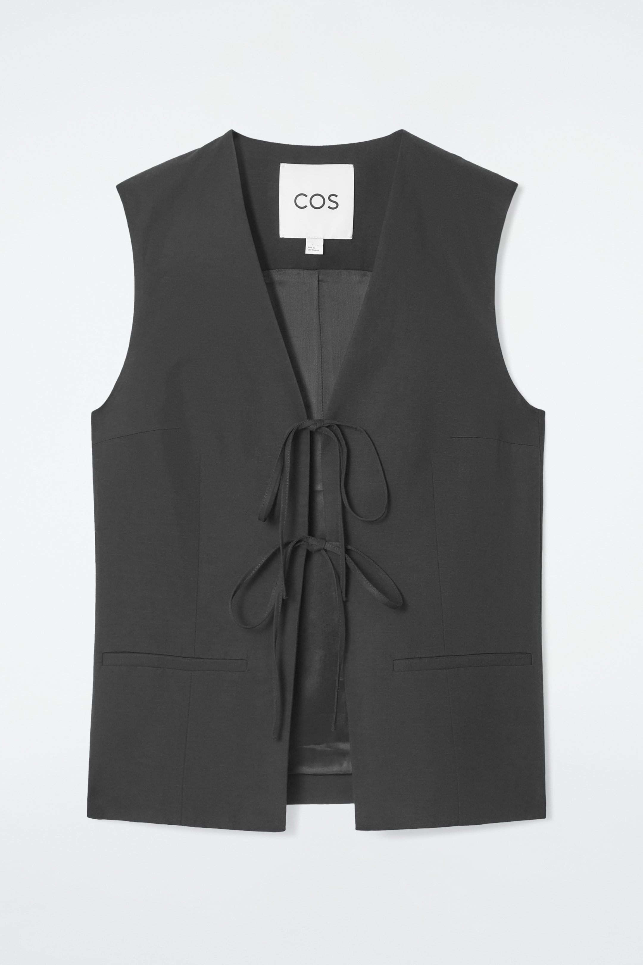 Ingrandisci l'immagine: LINEN-BLEND TIE-FRONT WAISTCOAT - BLACK - DONNA | H&M CH 1