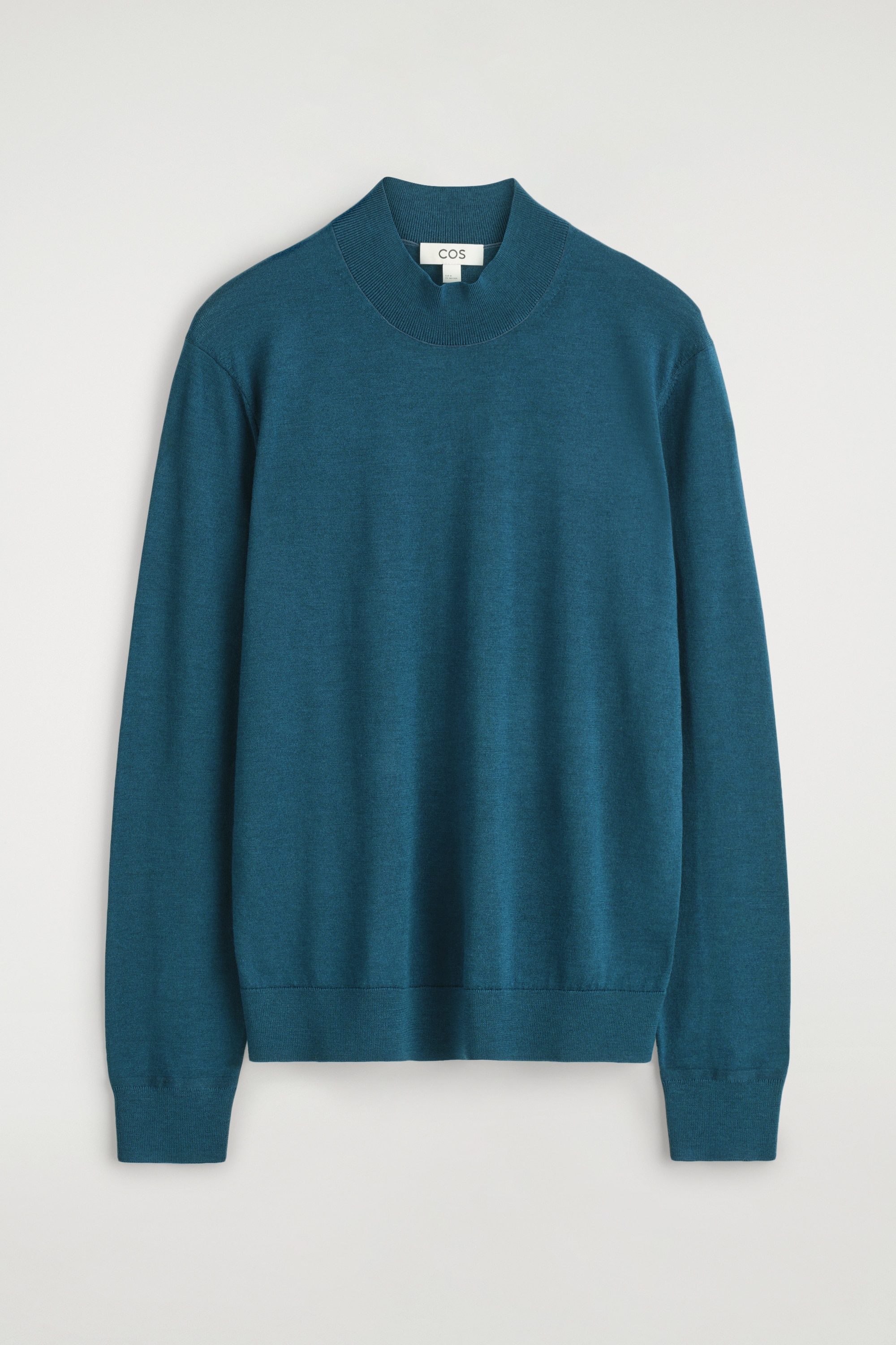 PULL SLIM À COL MONTANT EN LAINE - SARCELLE/NOIR