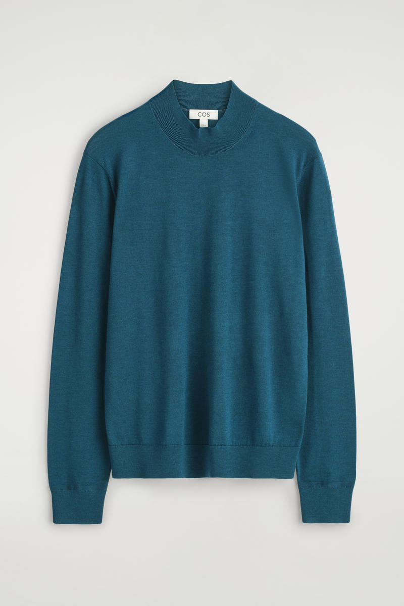Cos Slim Merino Wool Mock-neck Sweater In Blue