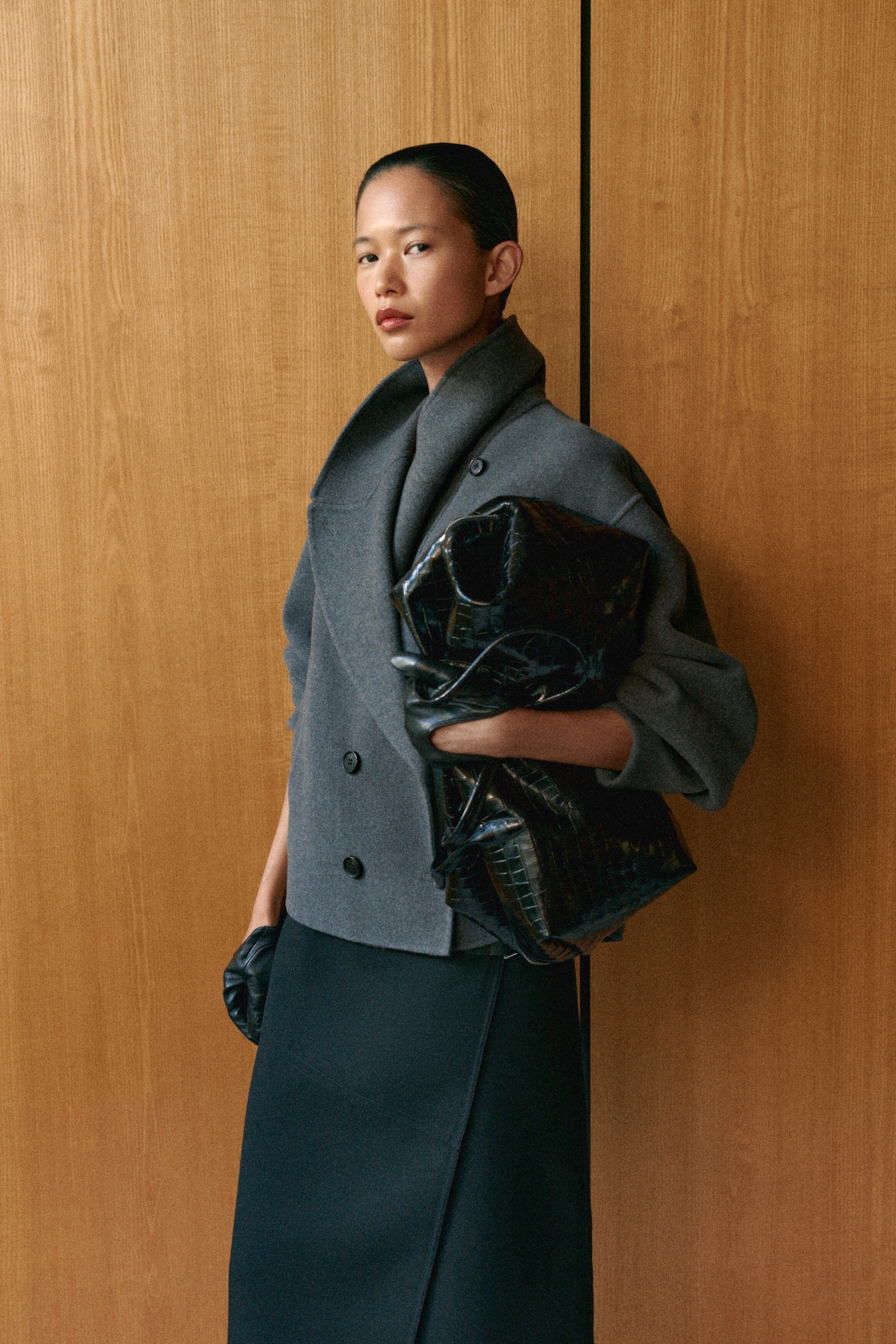 OVERSIZED DOUBLE-FACED WOOL JACKET — GRAY MÉLANGE