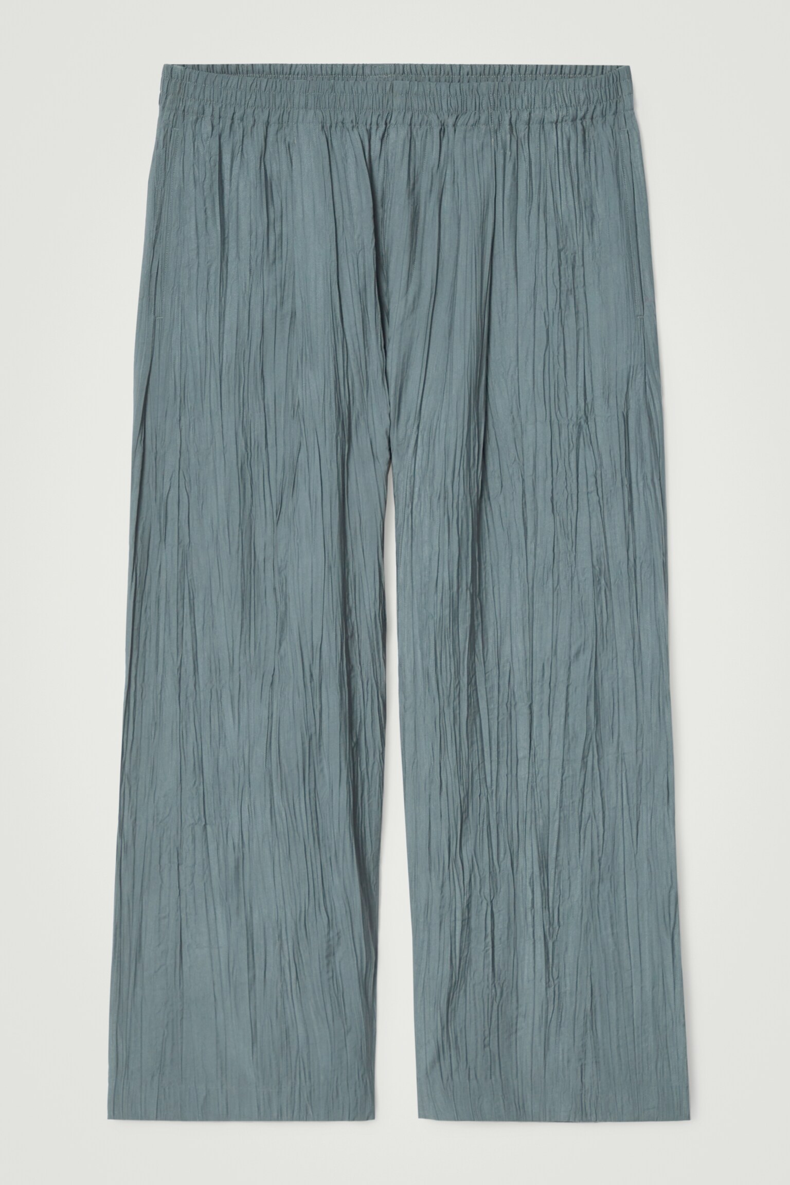 CRINKLED WIDE-LEG TROUSERS - BLUE