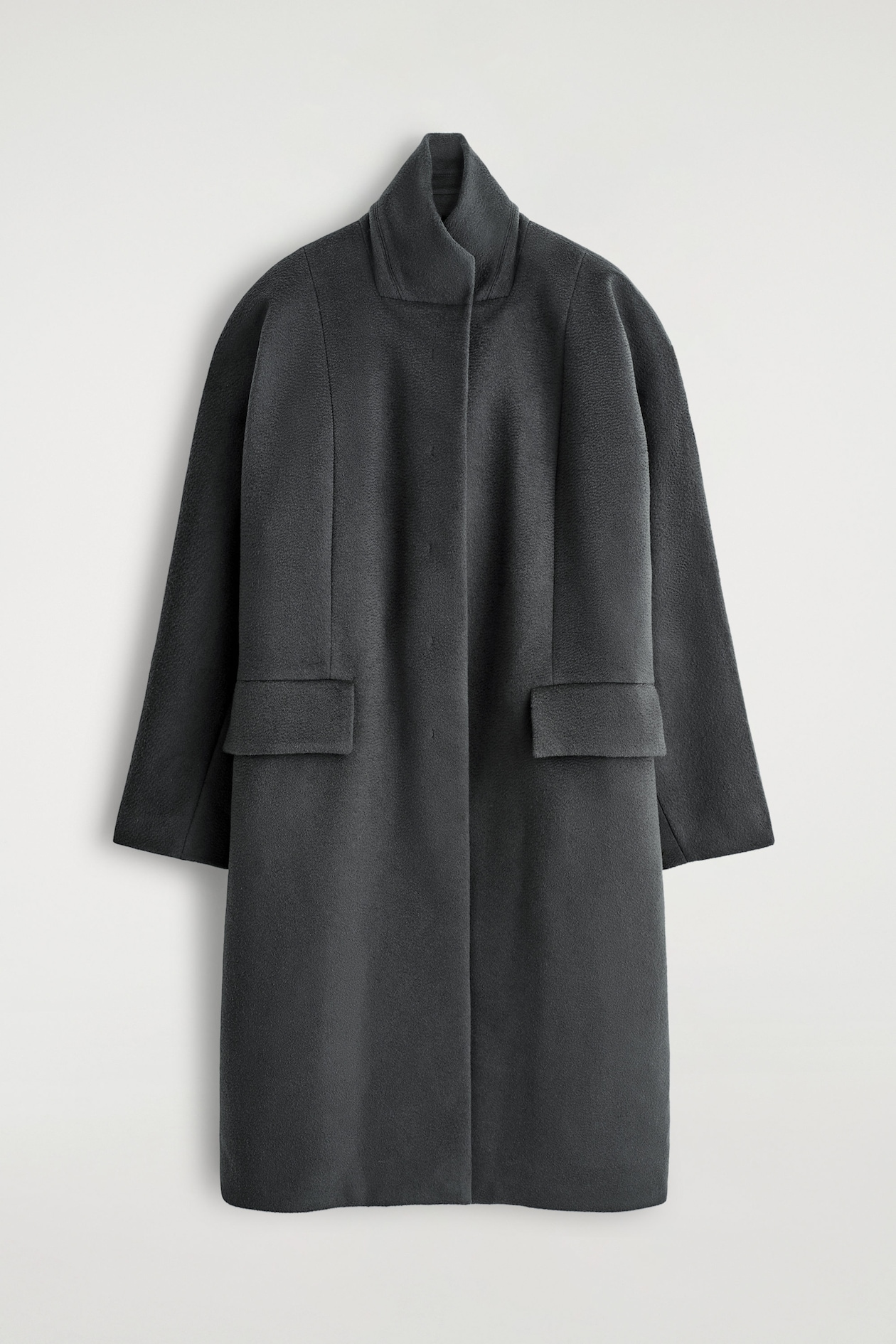 TAILORED WOOL-ZIBELINE LONG COAT — STEEL
