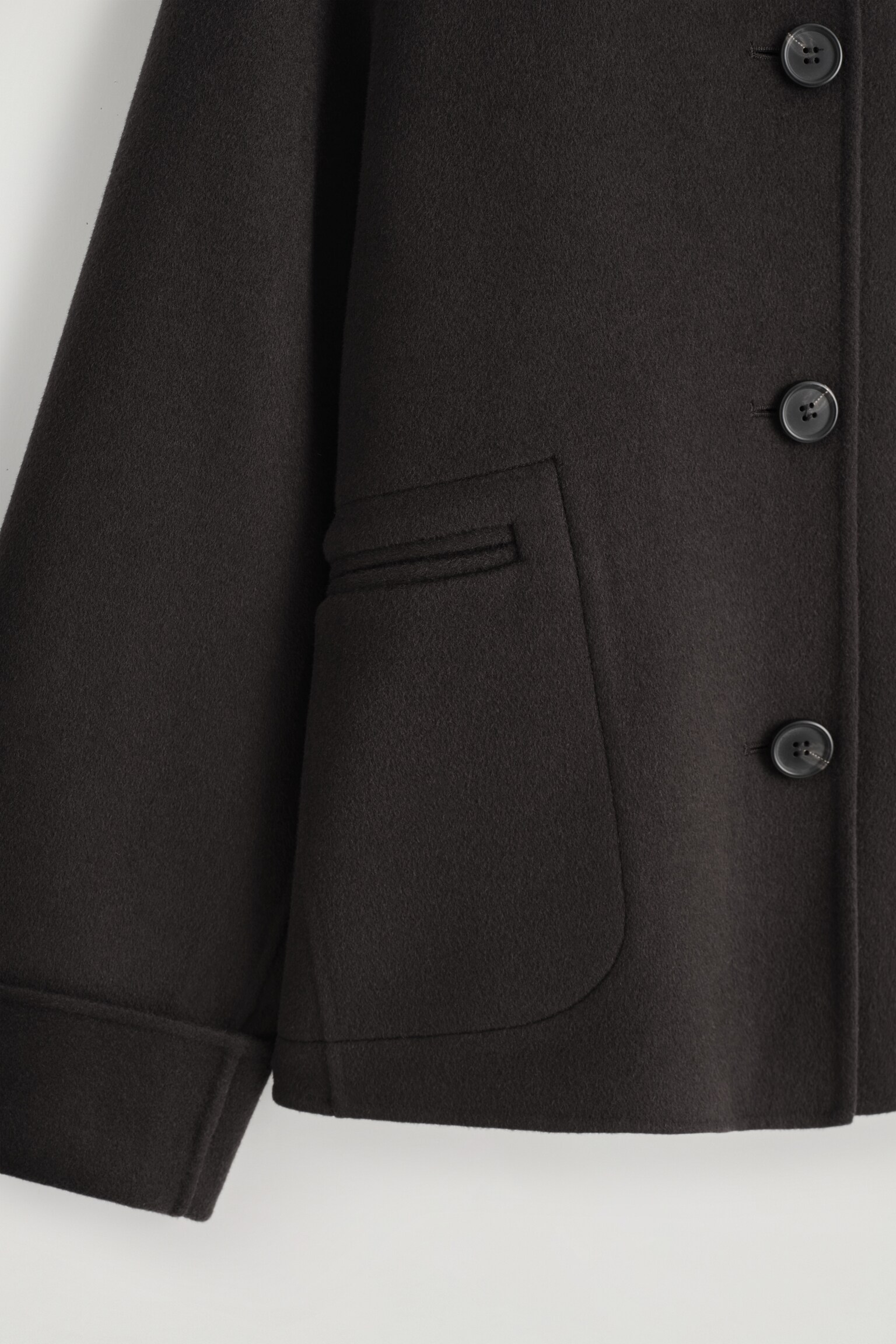 DOUBLE-FACED WOOL SHORT JACKET - DARK BROWN/BLACK - 7