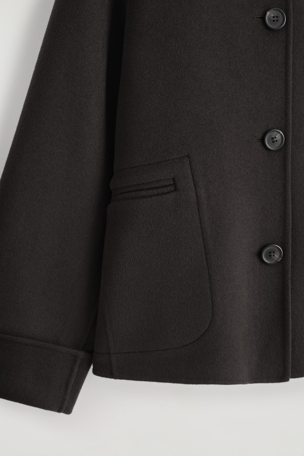 DOUBLE-FACED WOOL SHORT JACKET — DARK BROWN