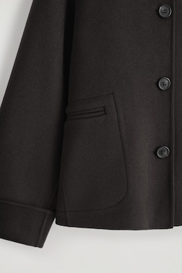 DOUBLE-FACED WOOL SHORT JACKET — DARK BROWN 1