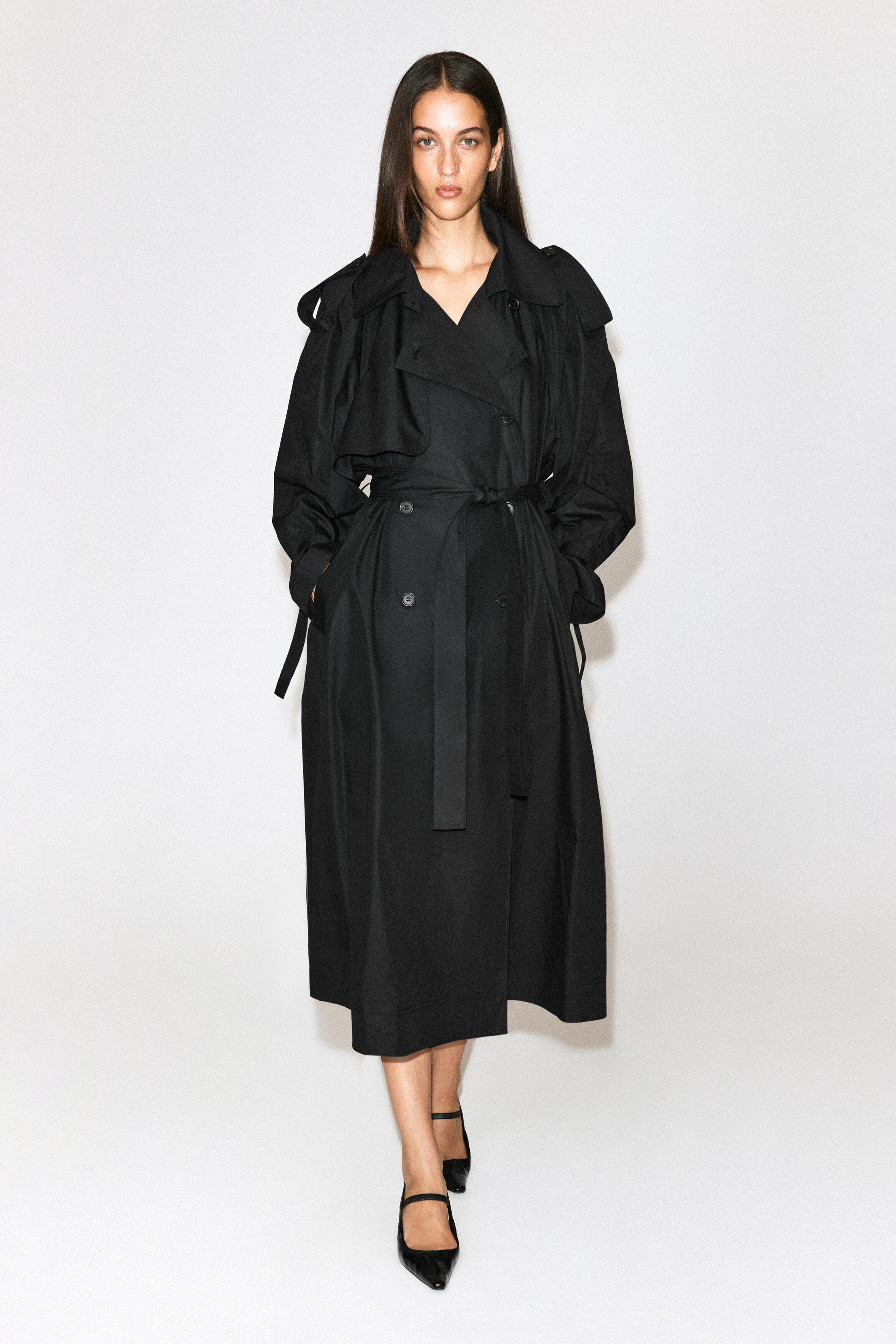 mock-NECK COTTON TRENCH COAT - BLACK | COS US