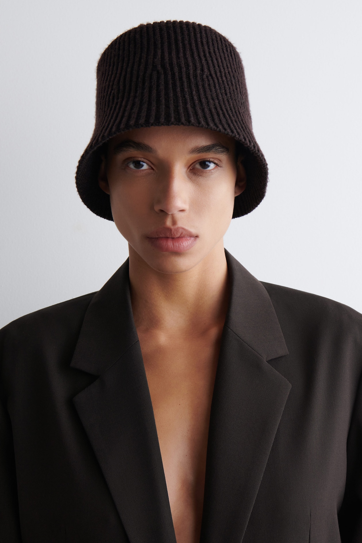 COS Ribbed Knit Bucket Hat in Taupe RIBBED WOOL-BLEND BUCKET HAT - DARK BROWN | COS GB main image 4