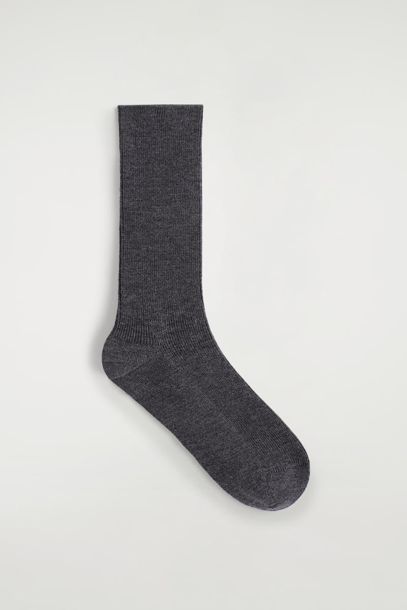 Cos Ribbed Wool Socks In Gray