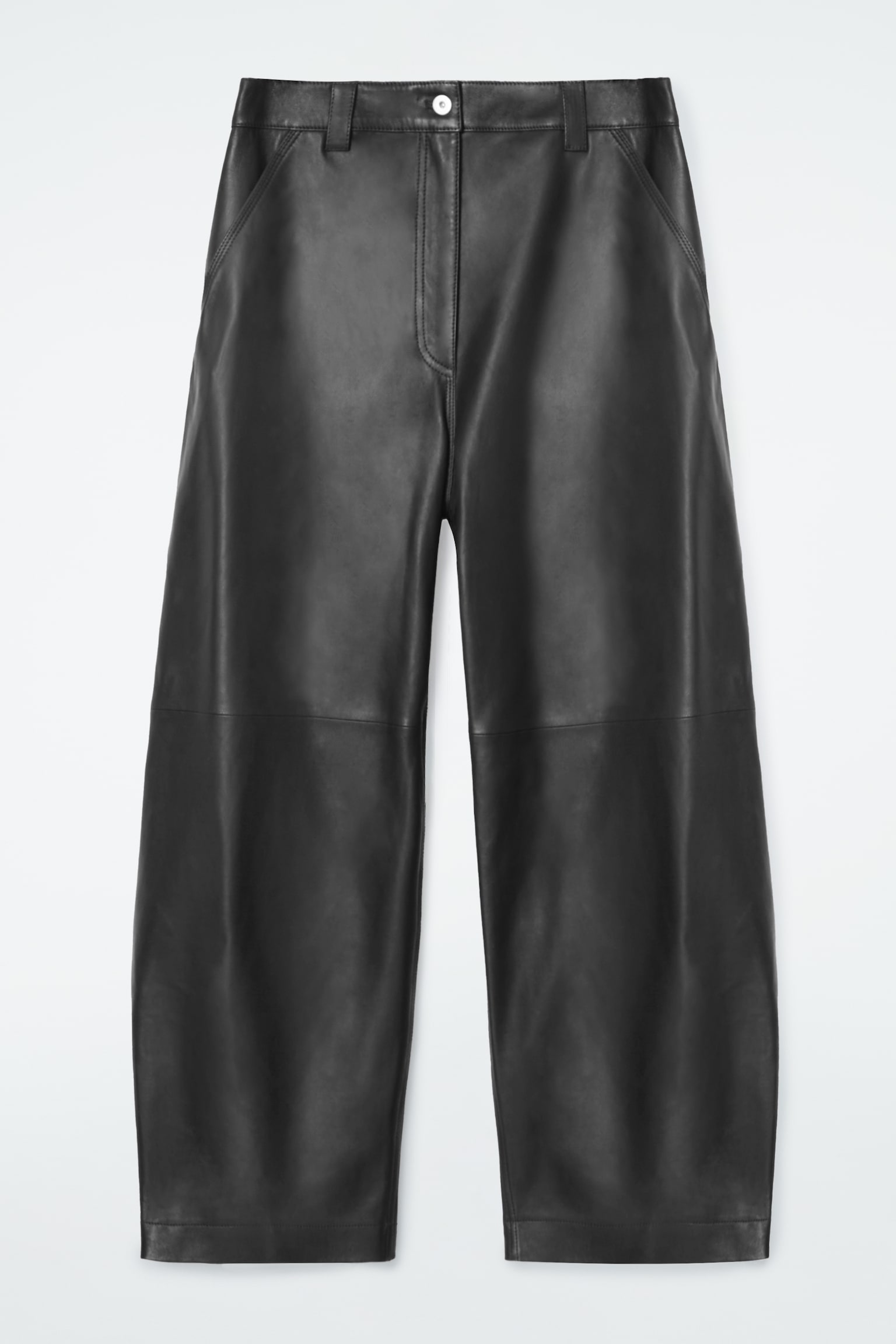 LEATHER BARREL-LEG UTILITY TROUSERS - BLACK