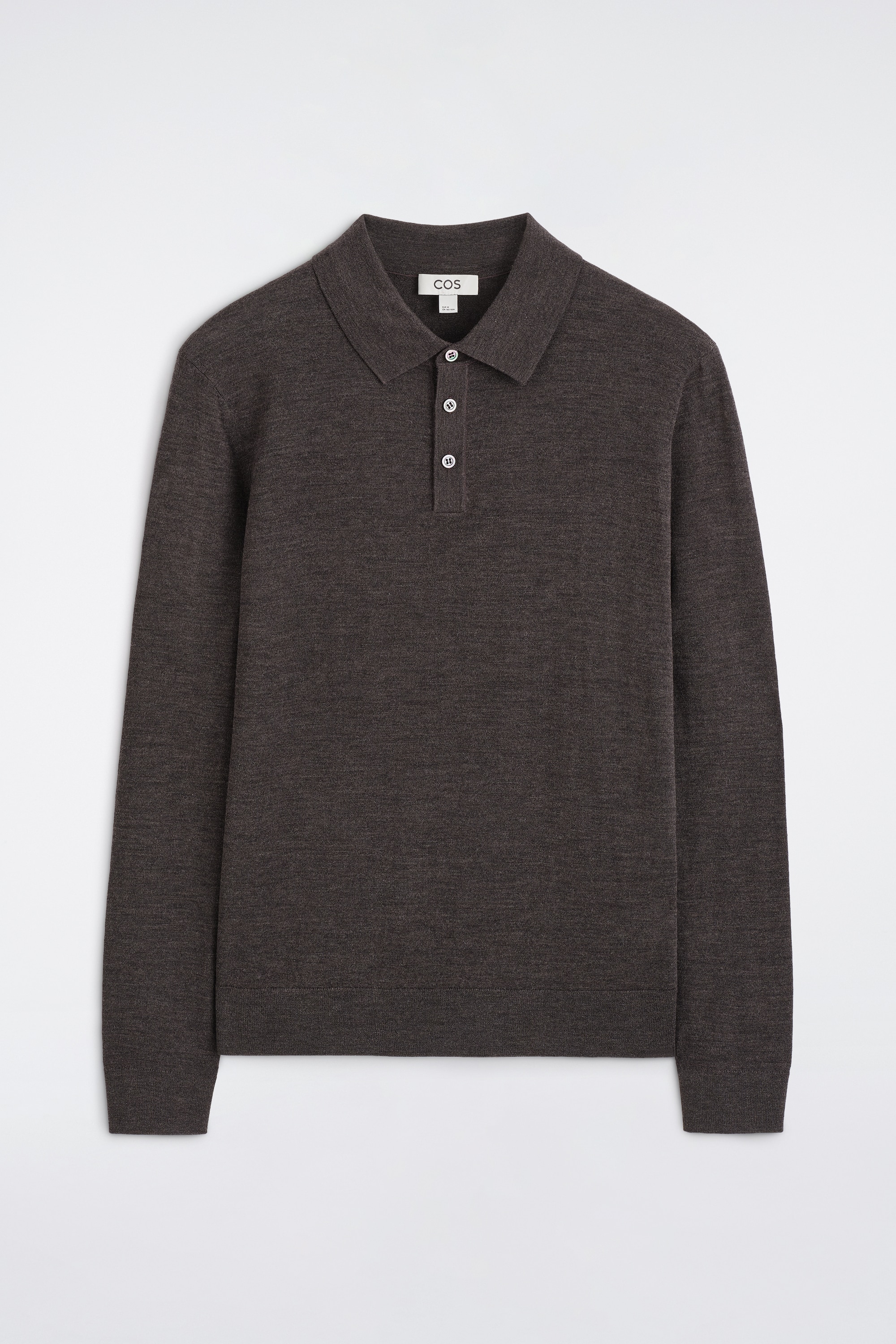 SLIM MERINO WOOL POLO SHIRT - BROWN MÉLANGE/CHARCOAL MÉLANGE
