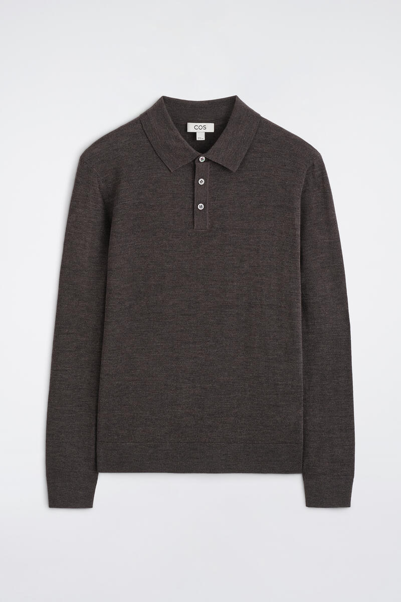 Slim Merino Wool Polo Shirt in Brown