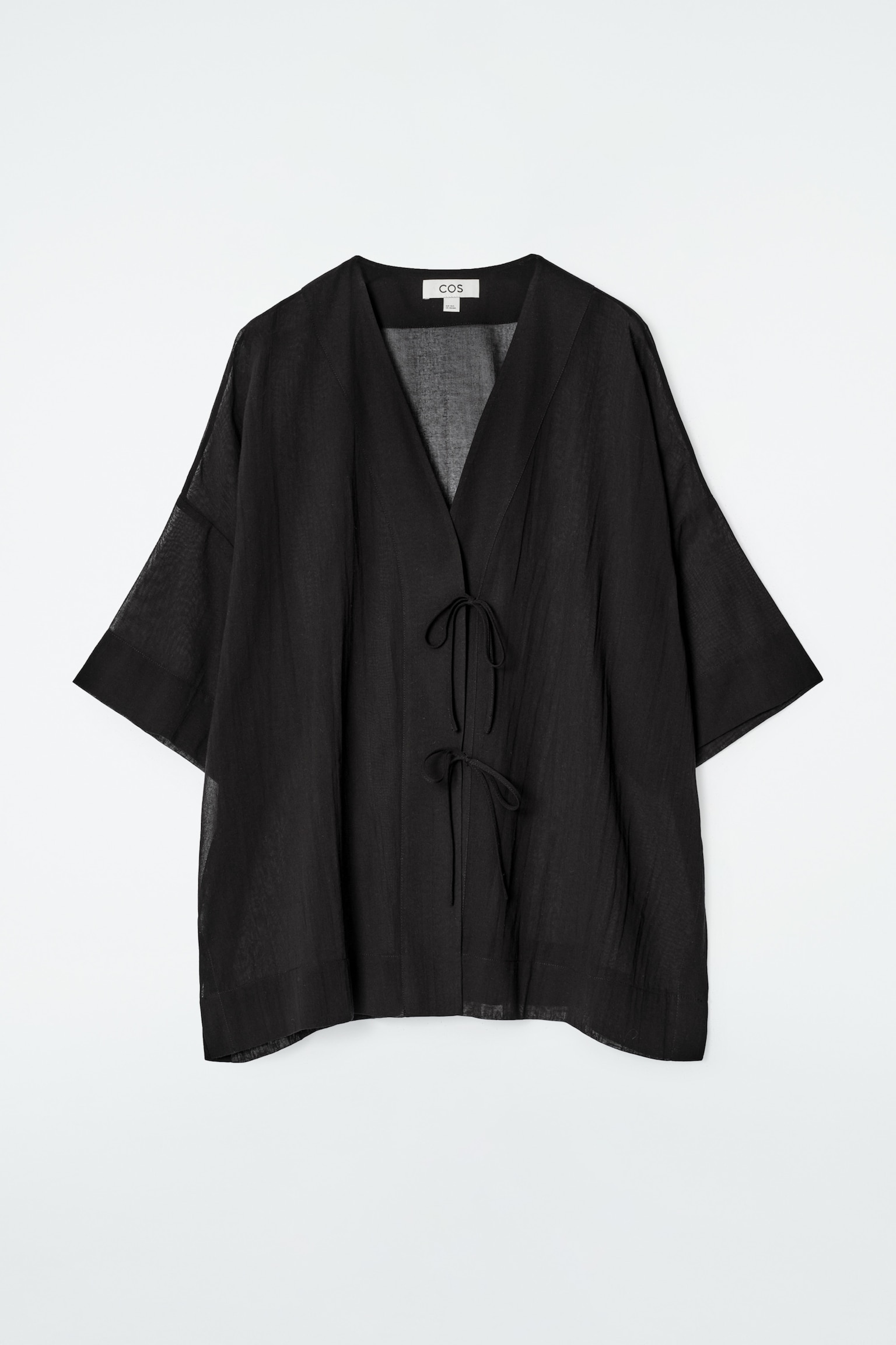 CRINKLED TIE-FRONT BEACH SHIRT - BLACK/WHITE - 2