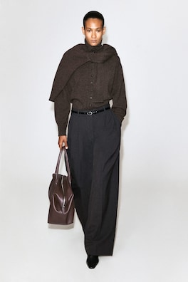 SCULPTED PURE CASHMERE MOCK-NECK CARDIGAN — BROWN MÉLANGE 3