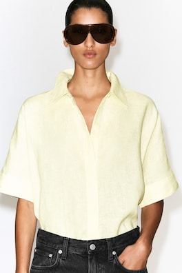 OVERSIZED SHORT-SLEEVED LINEN SHIRT — YELLOW 6