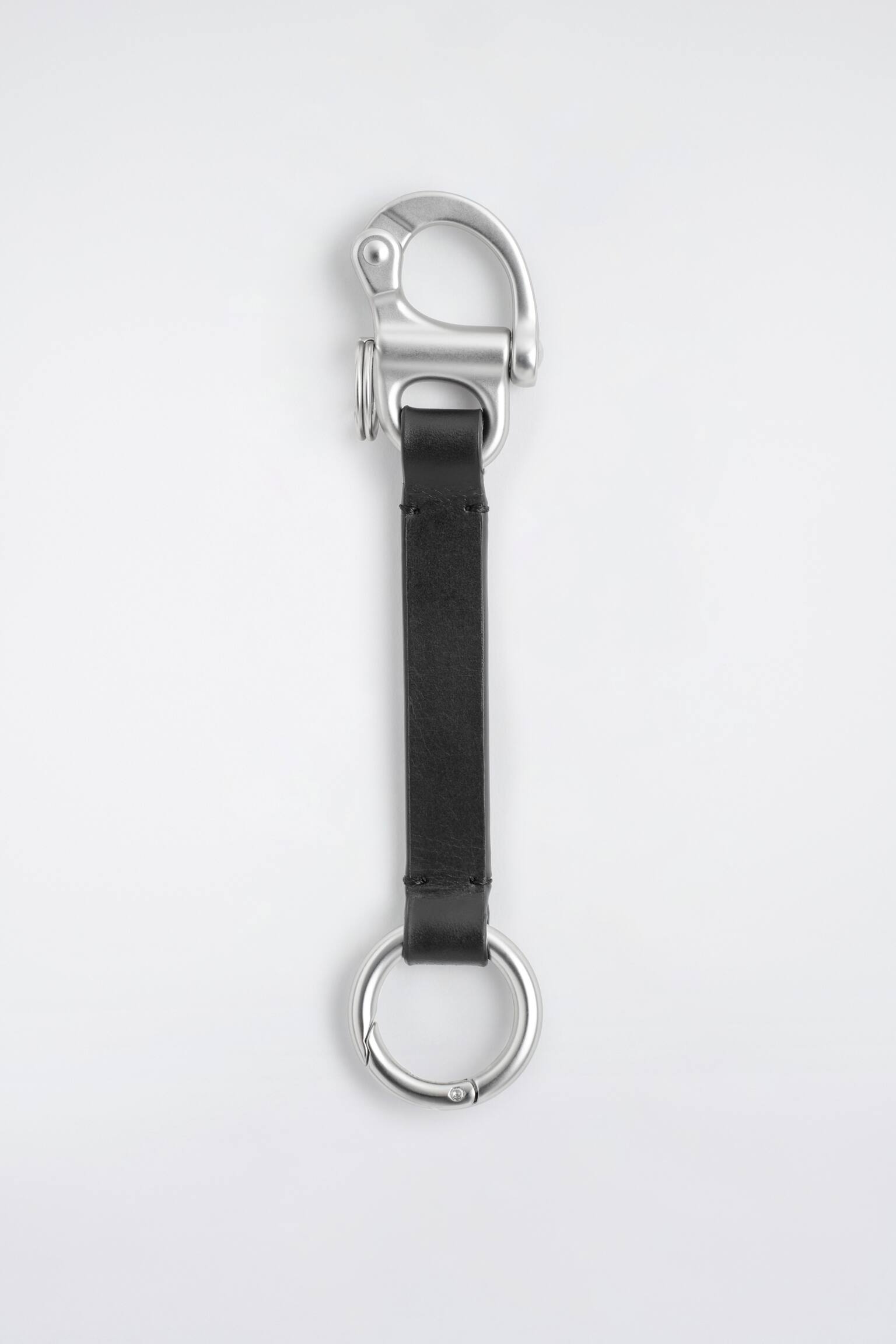 DOUBLE-ENDED LEATHER LANYARD - שחור/GREY - 2