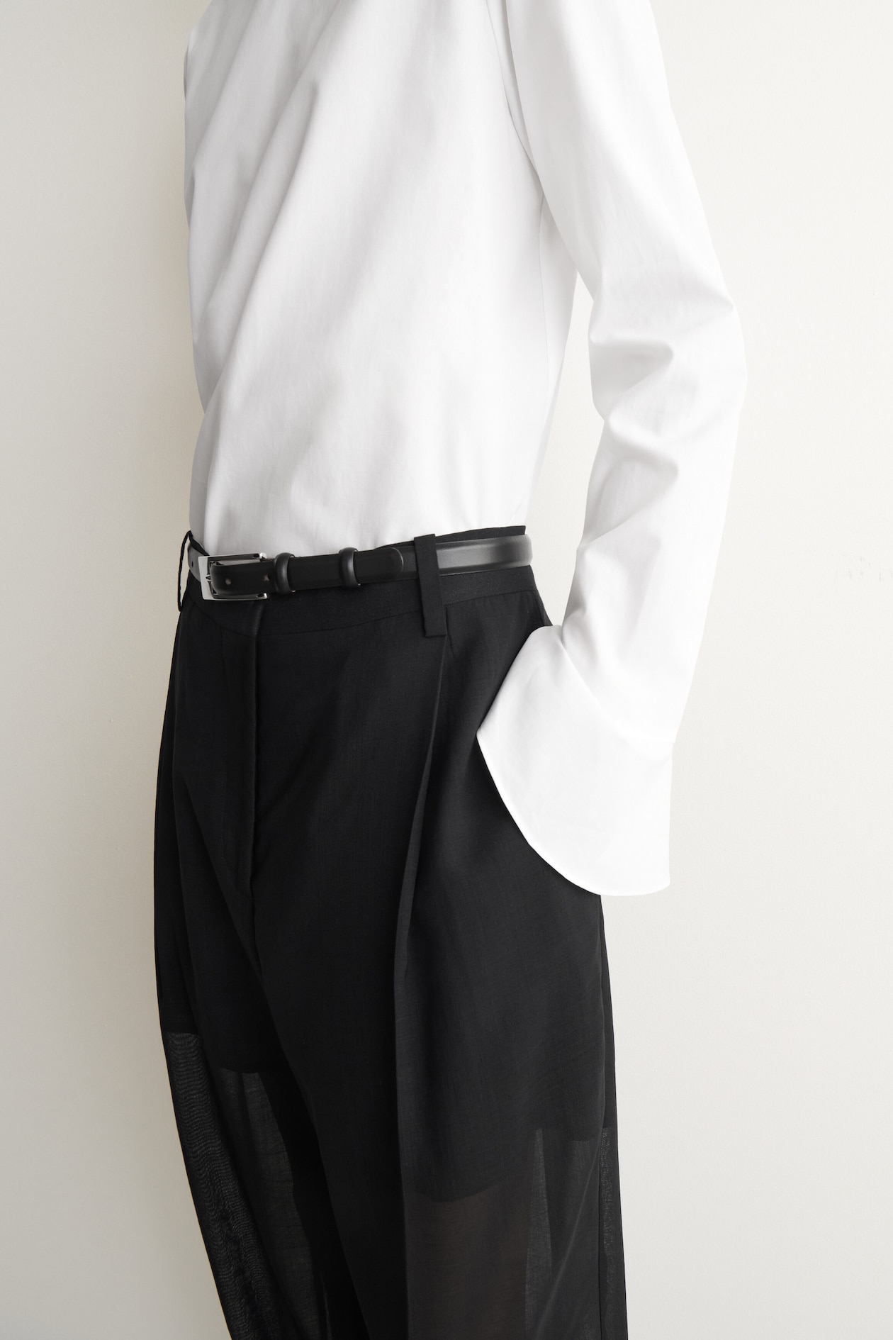 FLARED-CUFF COTTON BLOUSE — WHITE
