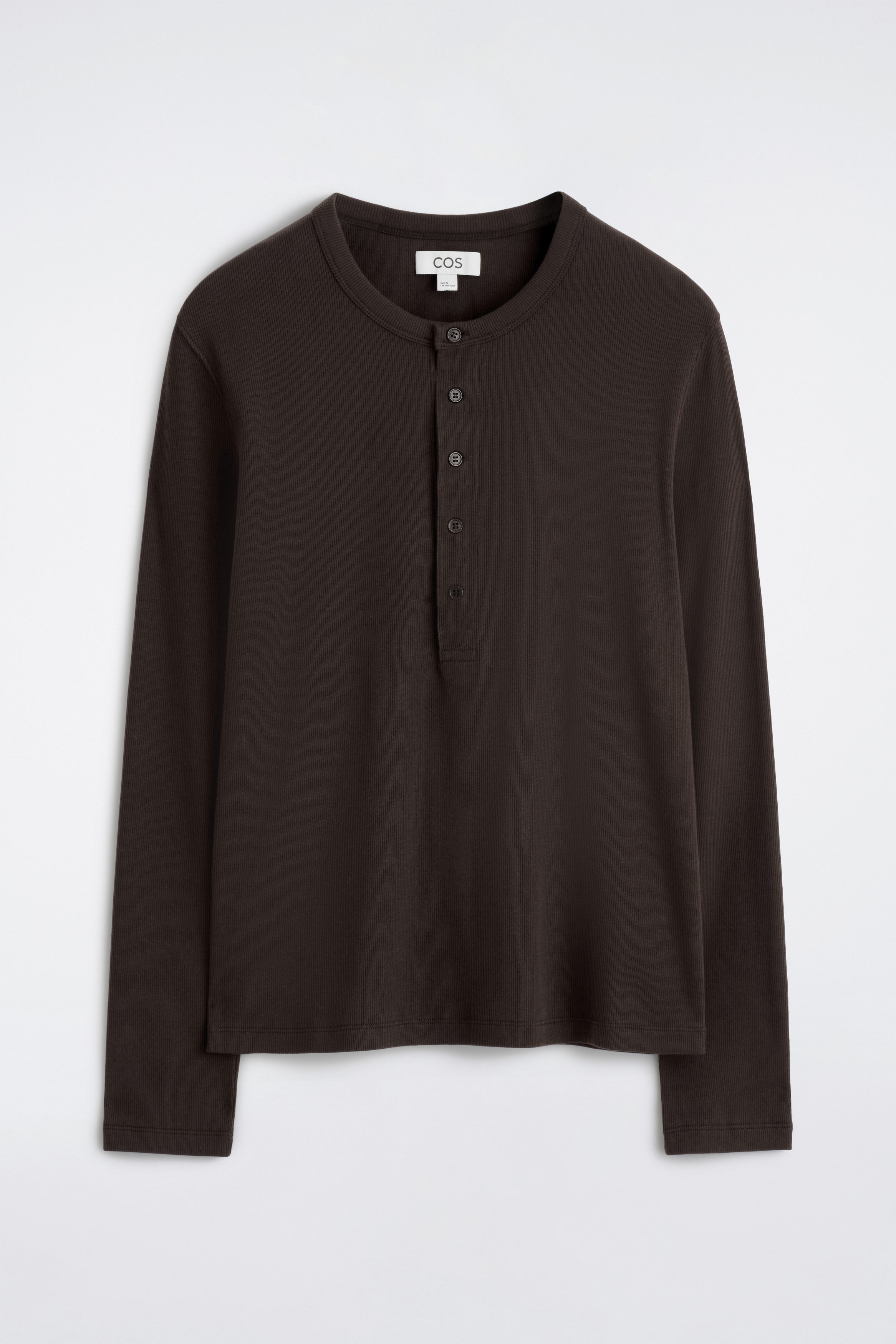 SLIM RIBBED COTTON LONG-SLEEVED HENLEY T-SHIRT - BROWN | COS US