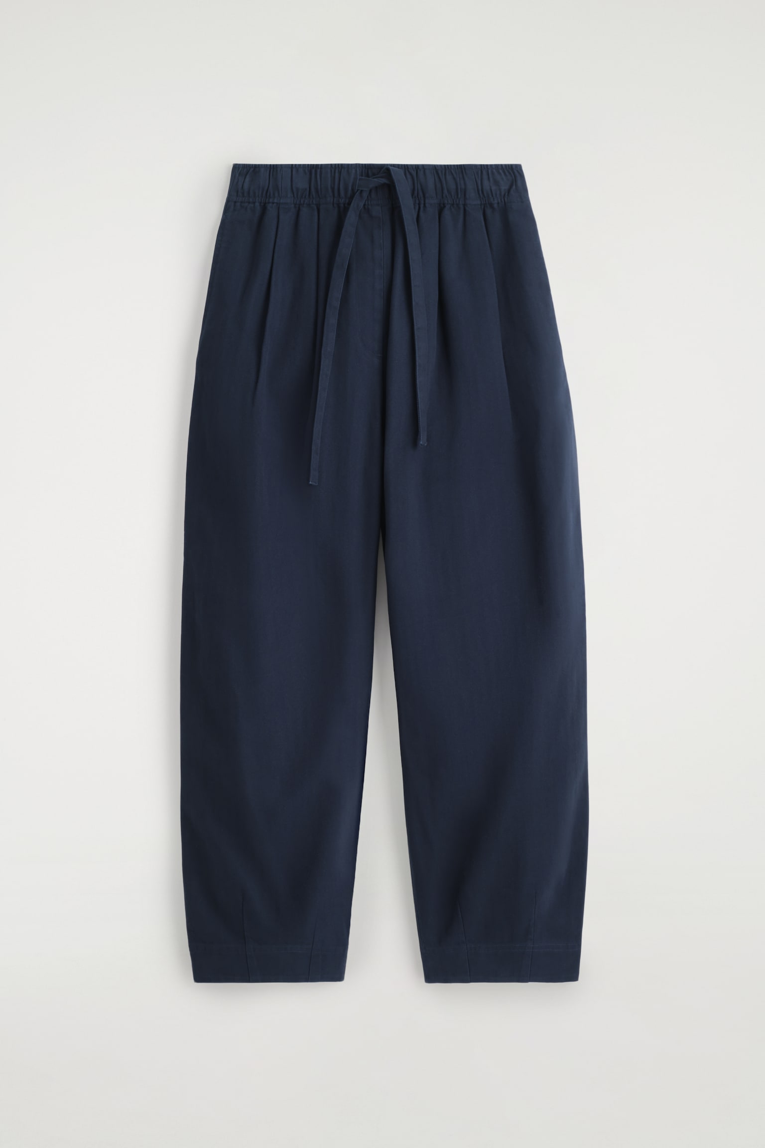 COTTON TAPERED DRAWSTRING TROUSERS - NAVY/LIGHT BEIGE/WHITE - 2