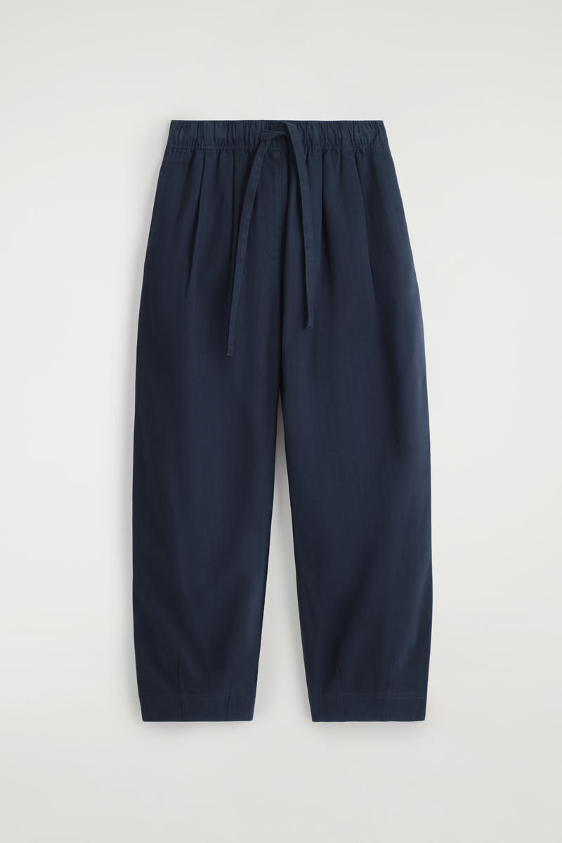 Cos Cotton Tapered Drawstring Pants In Blue