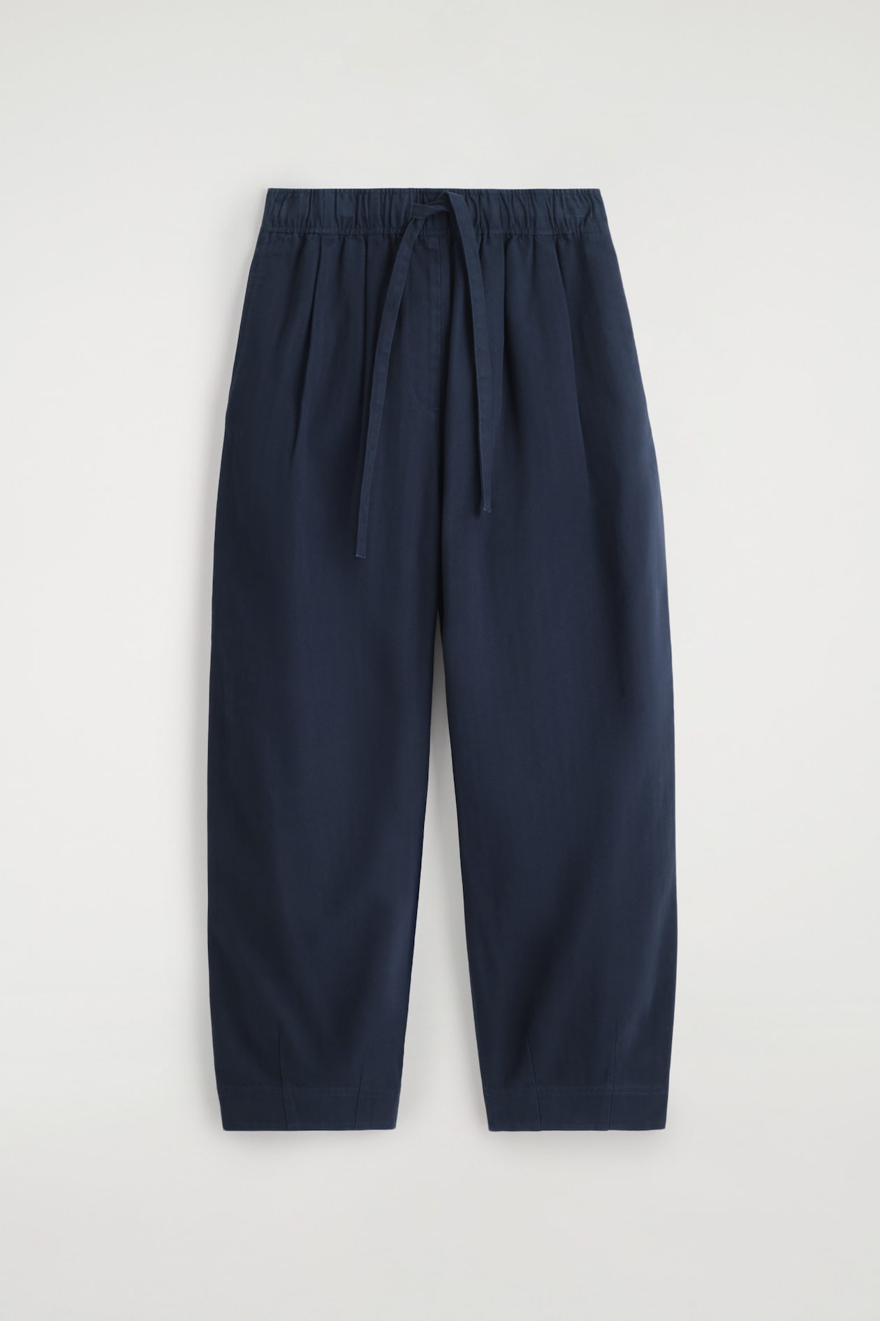 COTTON TAPERED DRAWSTRING TROUSERS — NAVY