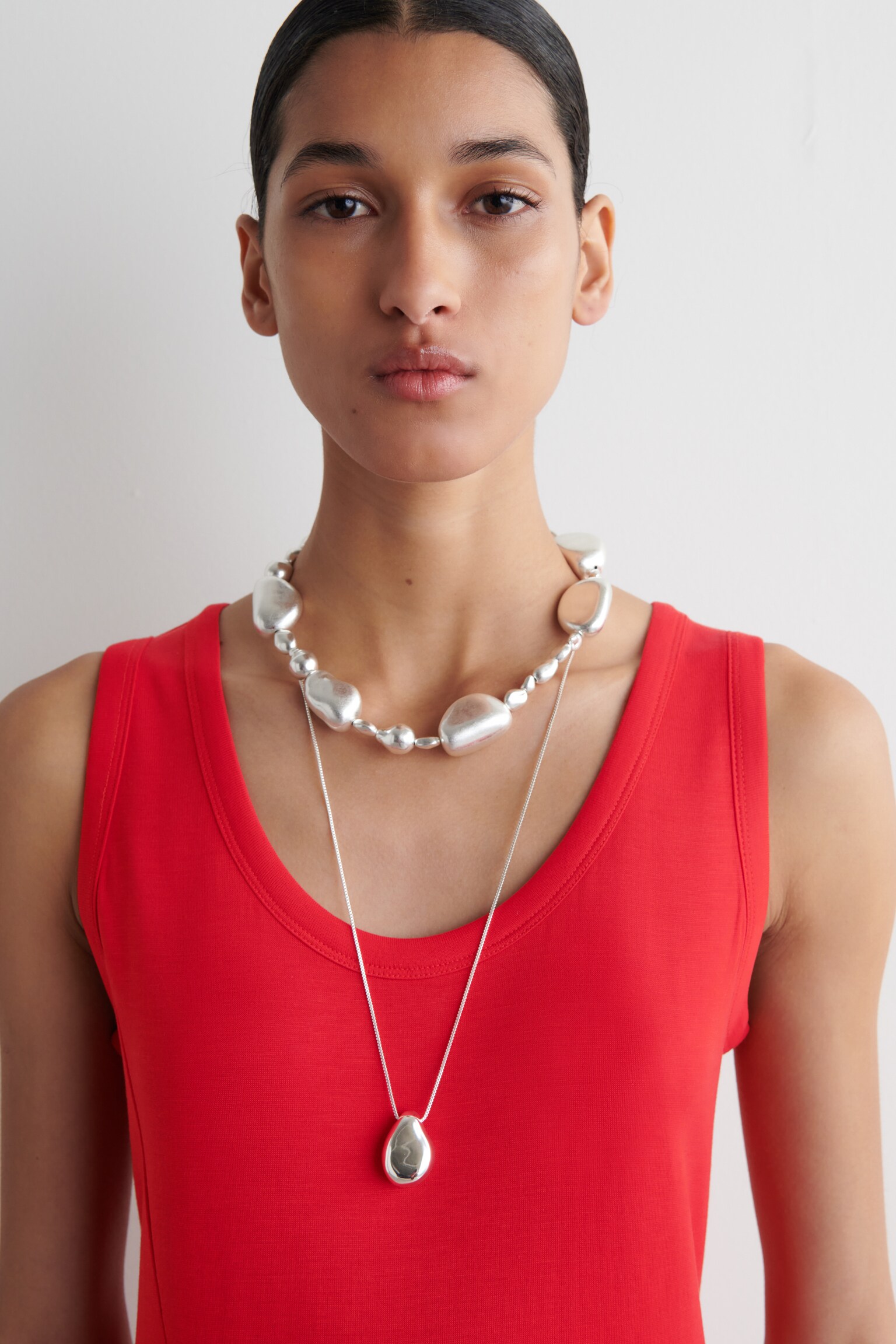 ABITO MIDI ASIMMETRICO IN JERSEY - ROSSO/MARRONE - 6