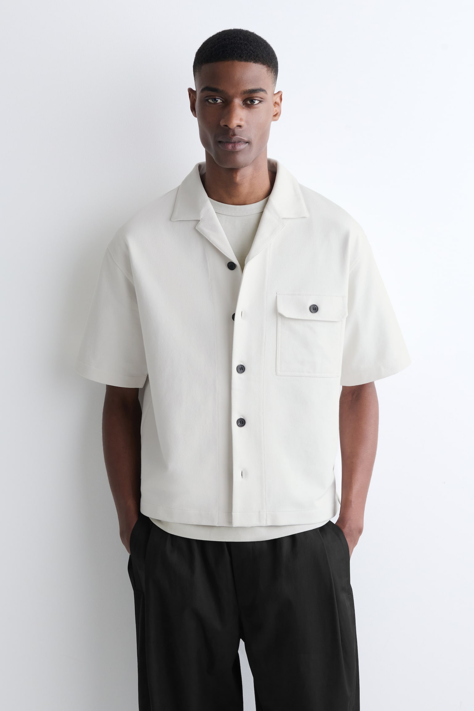 CHEMISE STYLE UTILITAIRE EN COTON - BLANC/BRUN - 1