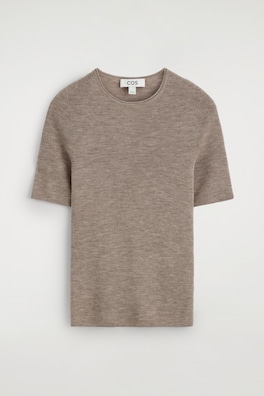 SEAMLESS MERINO WOOL T-SHIRT — BEIGE MÉLANGE 7