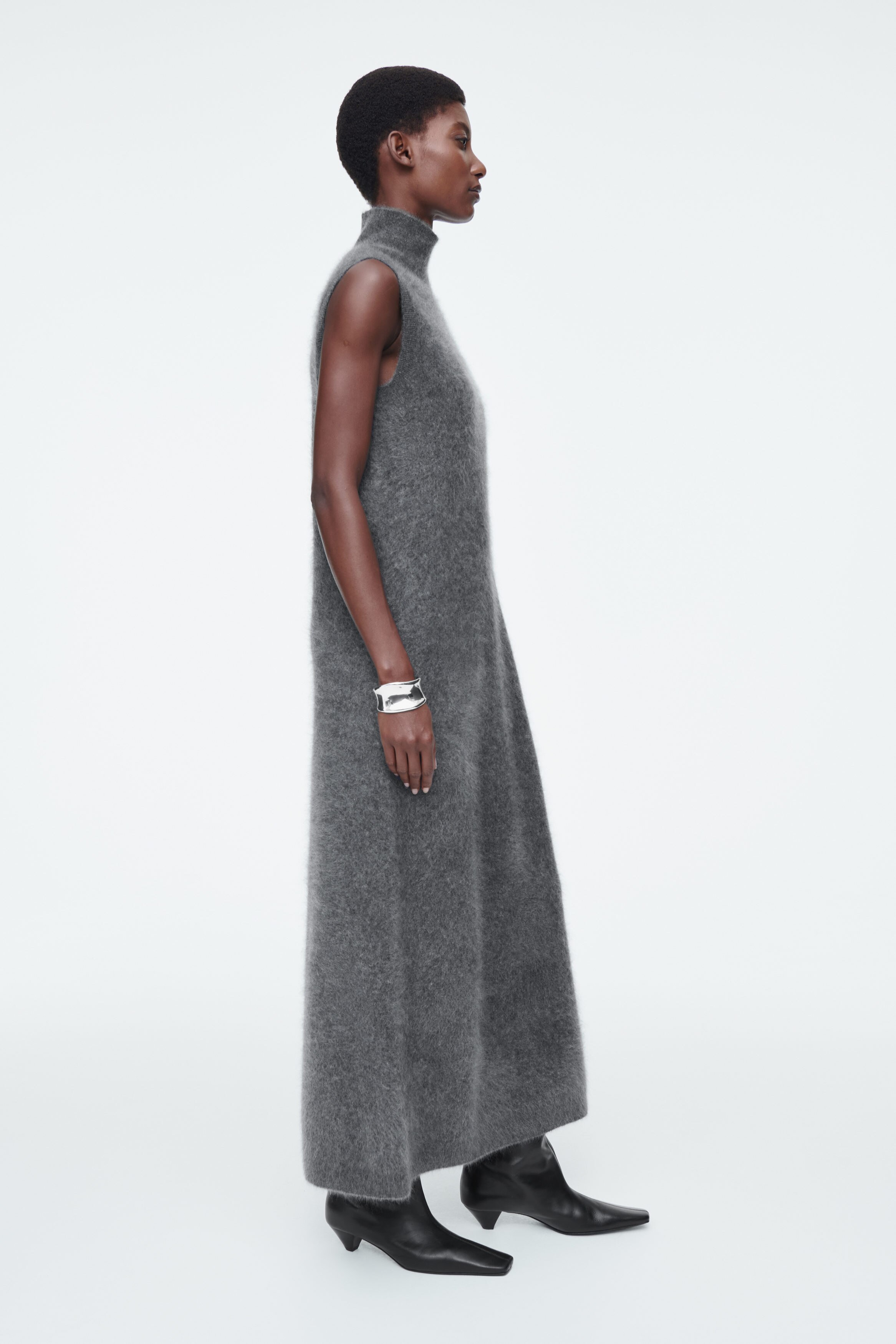 BRUSHED-CASHMERE MAXI DRESS - DARK GREY | COS