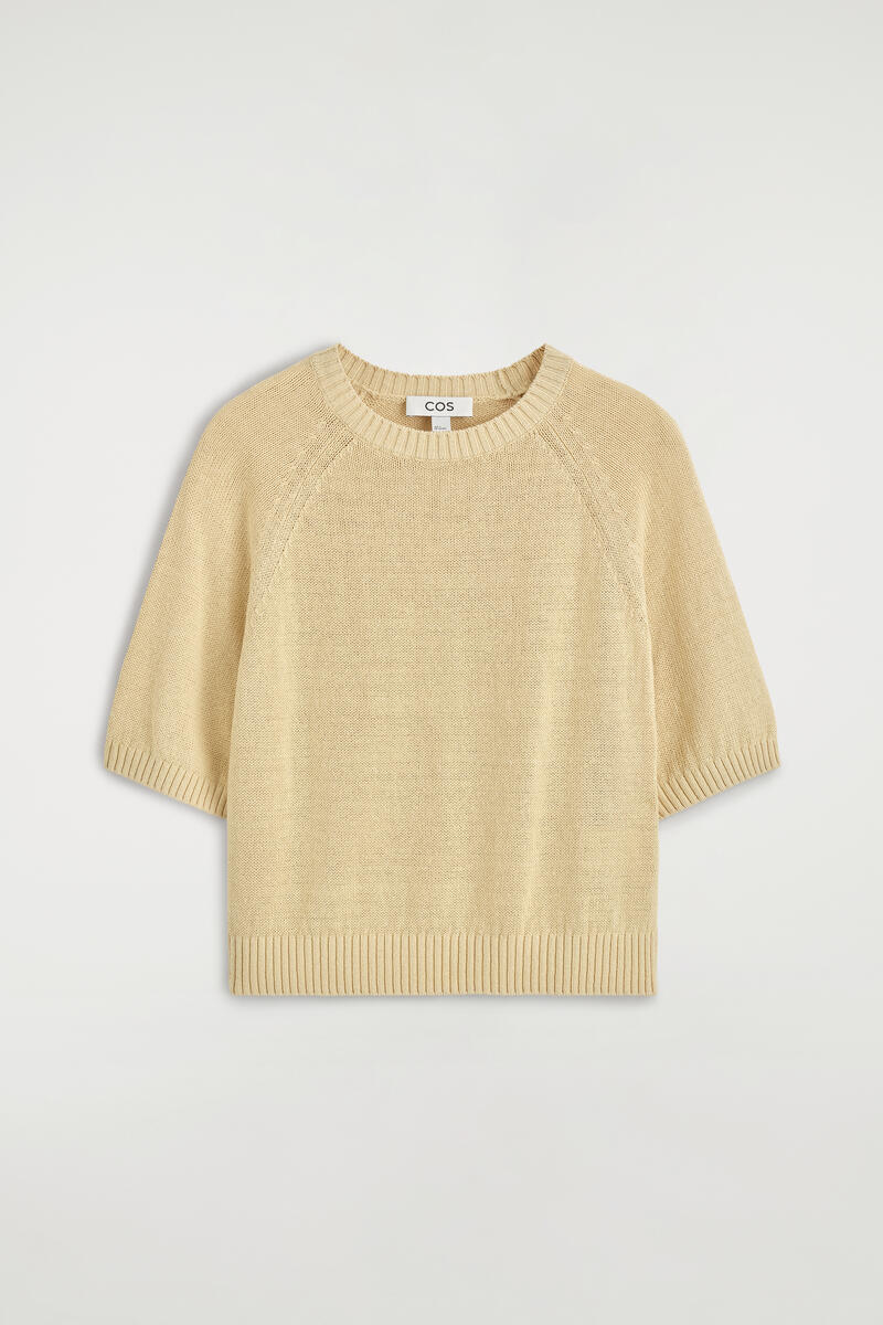 Shrunken Knitted Linen T-Shirt in Beige