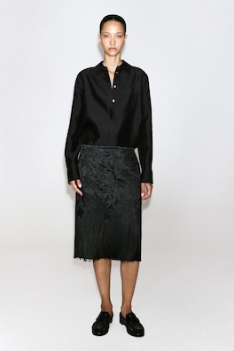 EMBROIDERED FRINGED MIDI SKIRT — CARBON 2