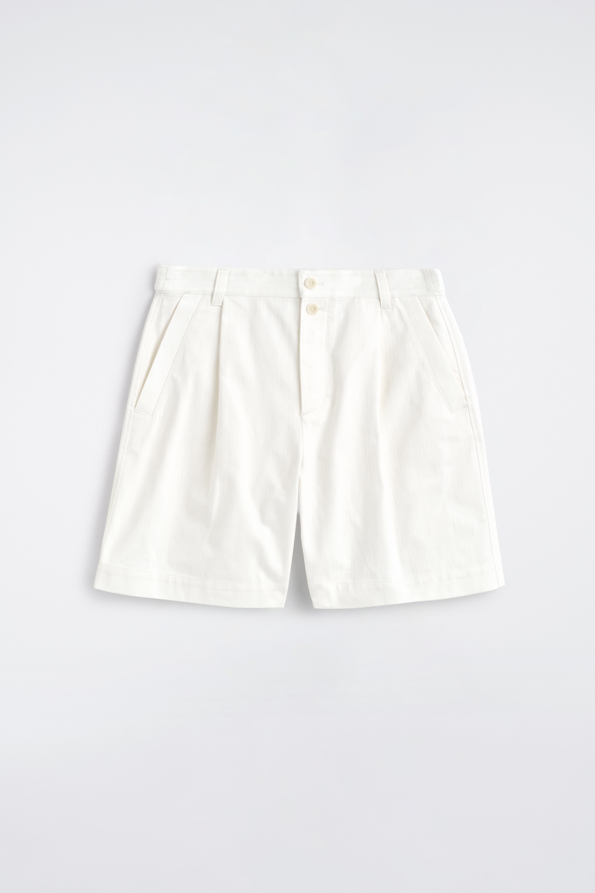 Geplooide shorts van denim in visgraat - WIT