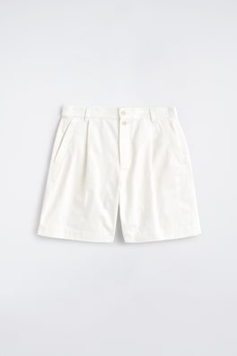PLEATED DENIM-HERRINGBONE SHORTS — WHITE 8