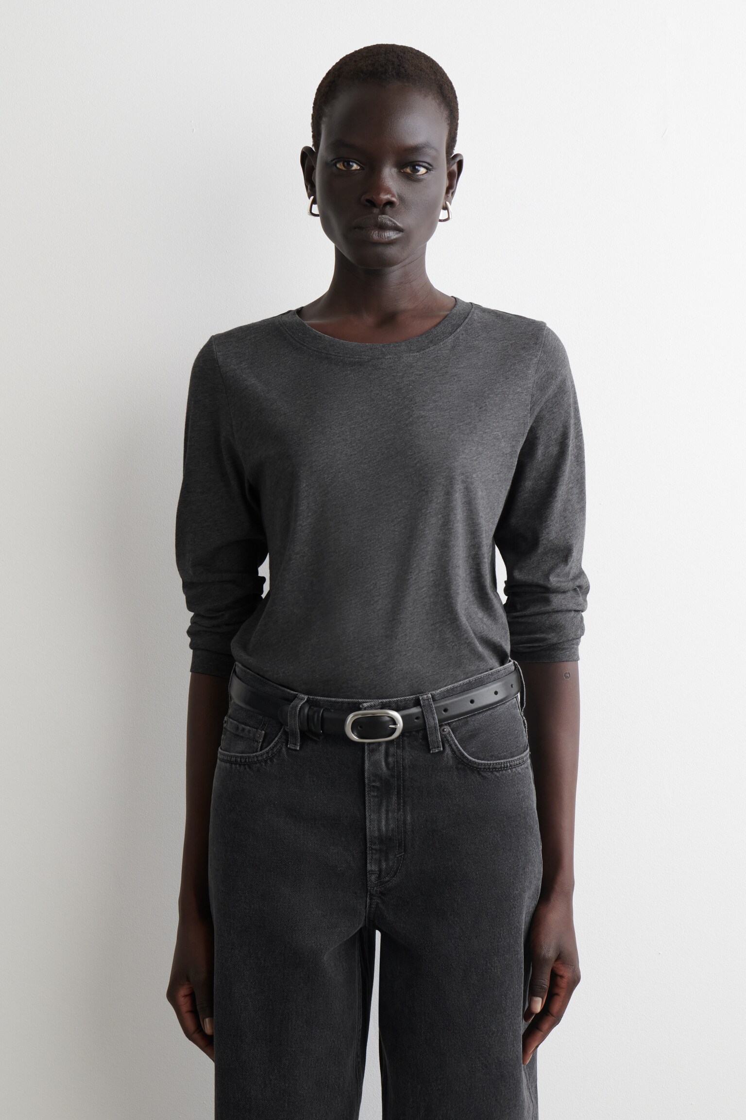 CAMISETA 24/7 DE MANGA LARGA - GRIS JASPEADO/BLANCO/MARRÓN/RAYAS - 1