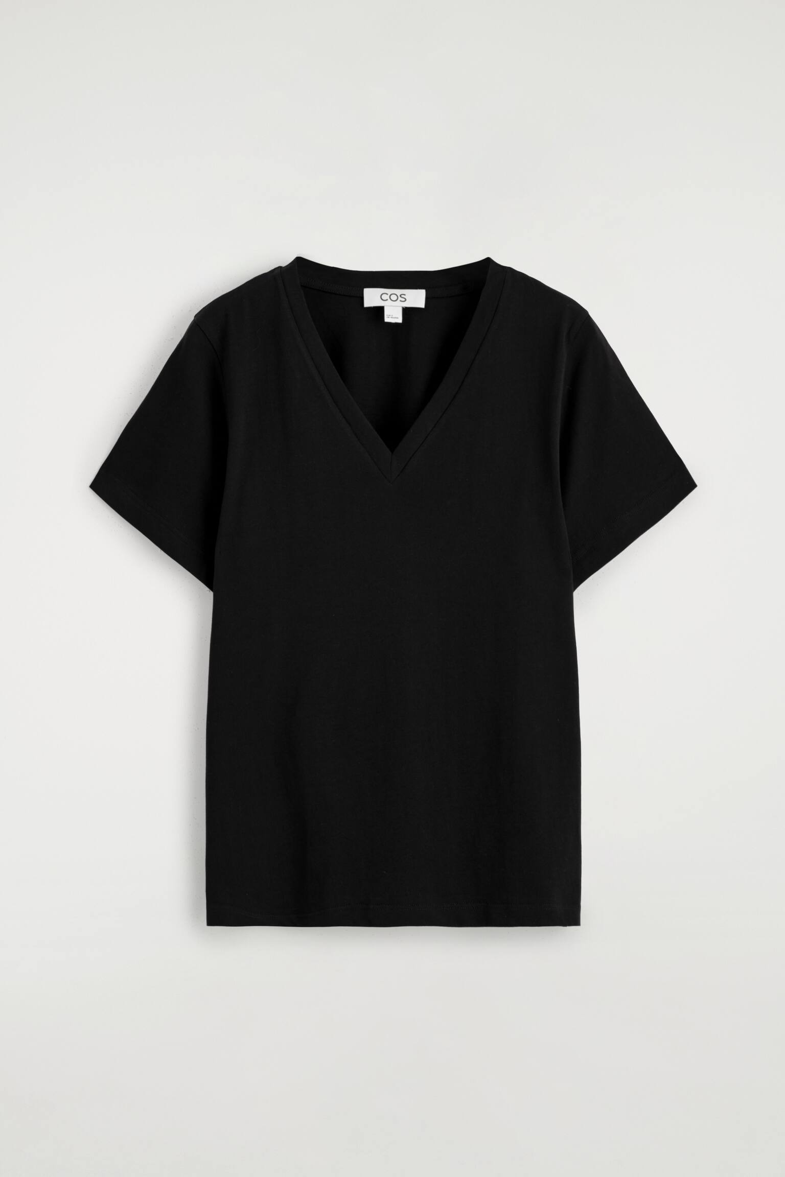 T-SHIRT IN COTONE CON SCOLLO A V - NERO/BIANCO/MARRONE MÉLANGE - 2