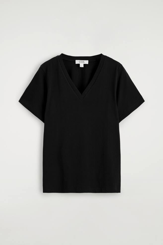 T-SHIRT AUS BAUMWOLLE MIT V-AUSSCHNITT - SCHWARZ/WEISS/MELIERTES SALBEIGRÜN/ECRU - 1